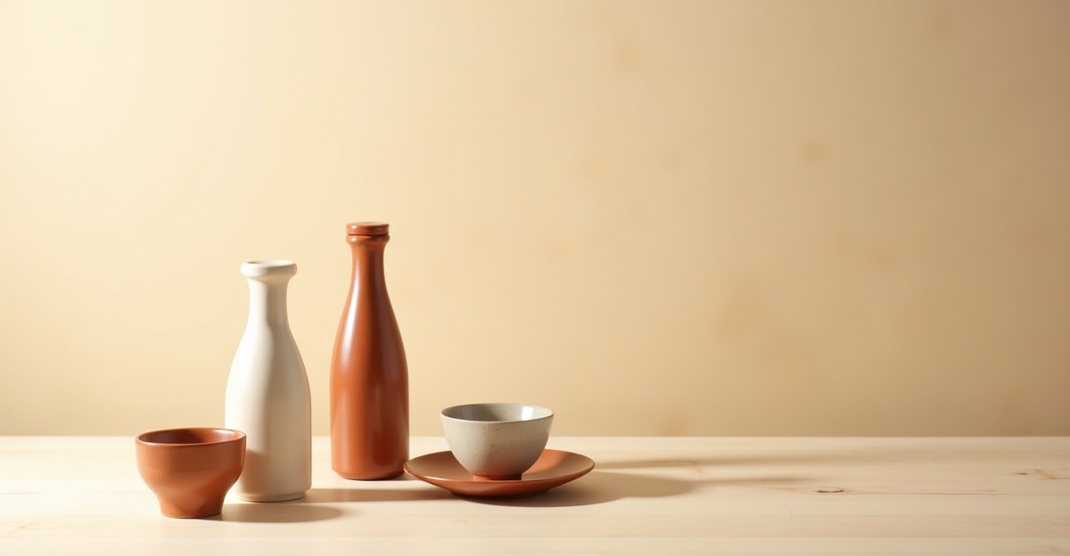 Premium Japanese sake bottles and tasting cups arranged elegantly