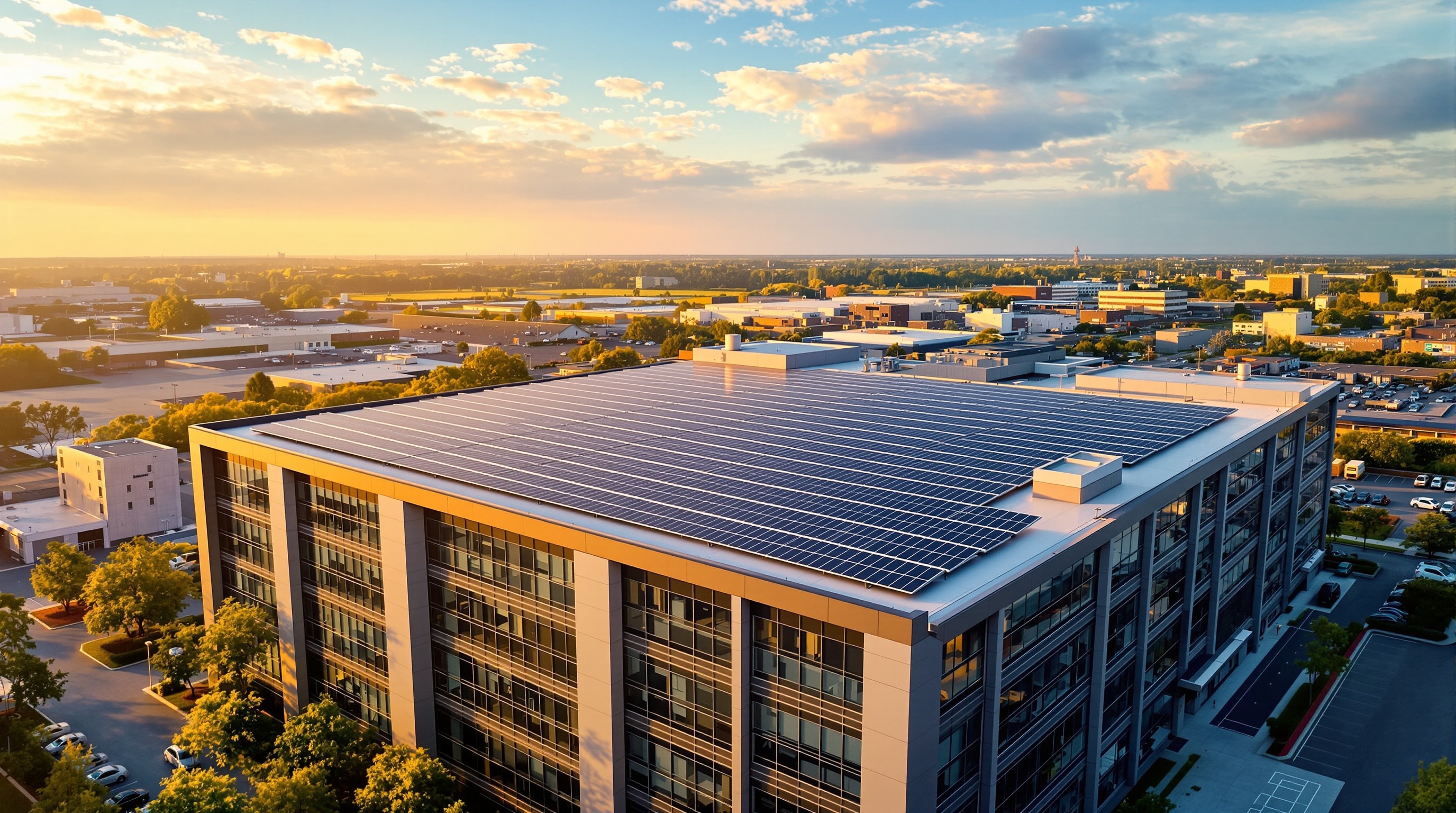 Commercial solar installation aerial view