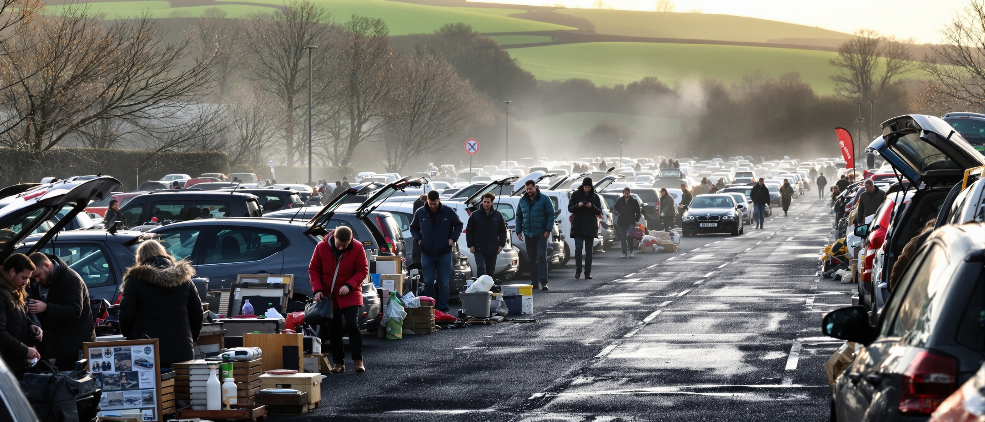 Clitheroe car boot sale at Auction Mart on a Sunday morning in the Ribble Valley
