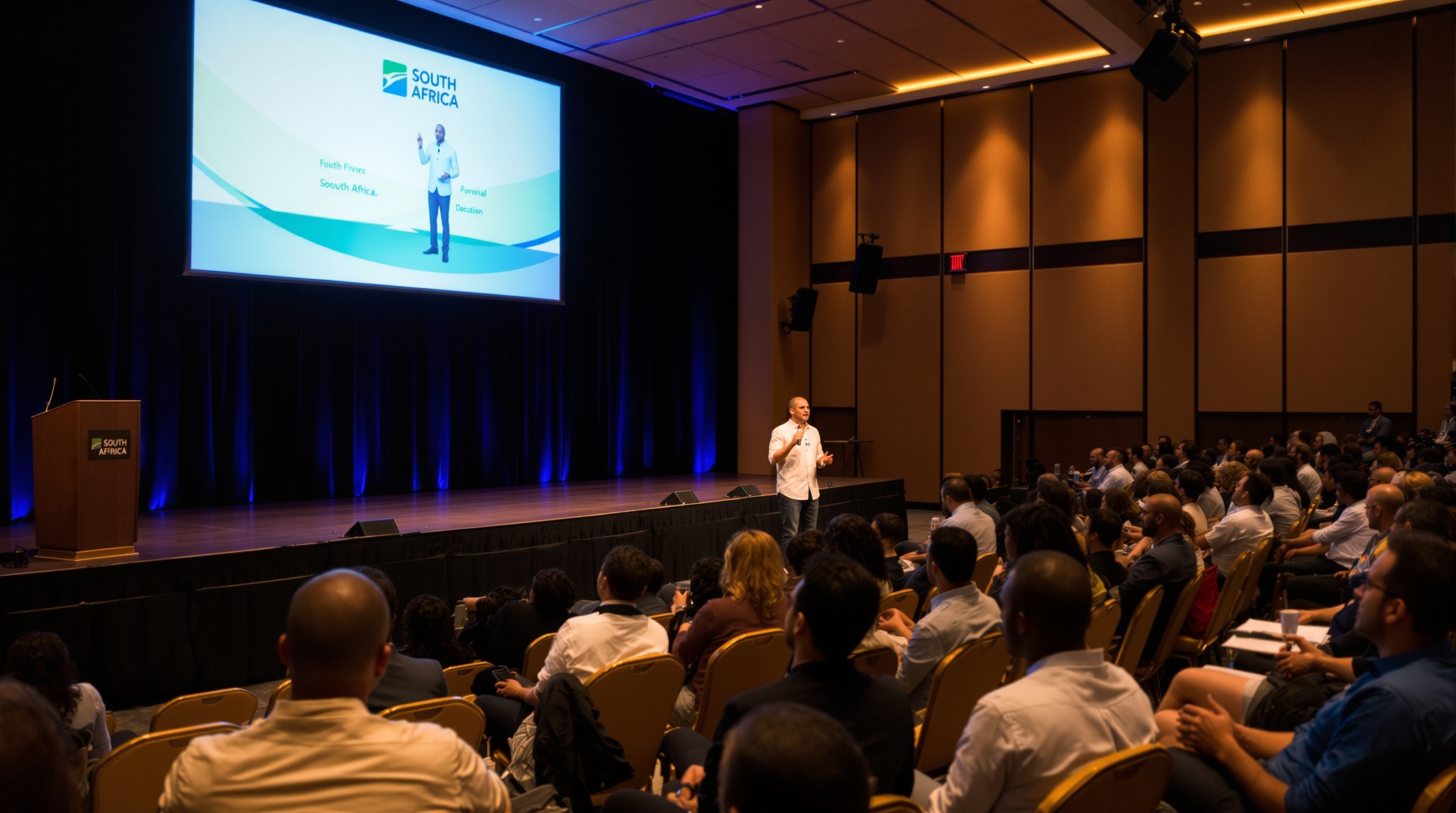 Speaker on stage at Gauteng Education Procurement Convention and Expo plenary session