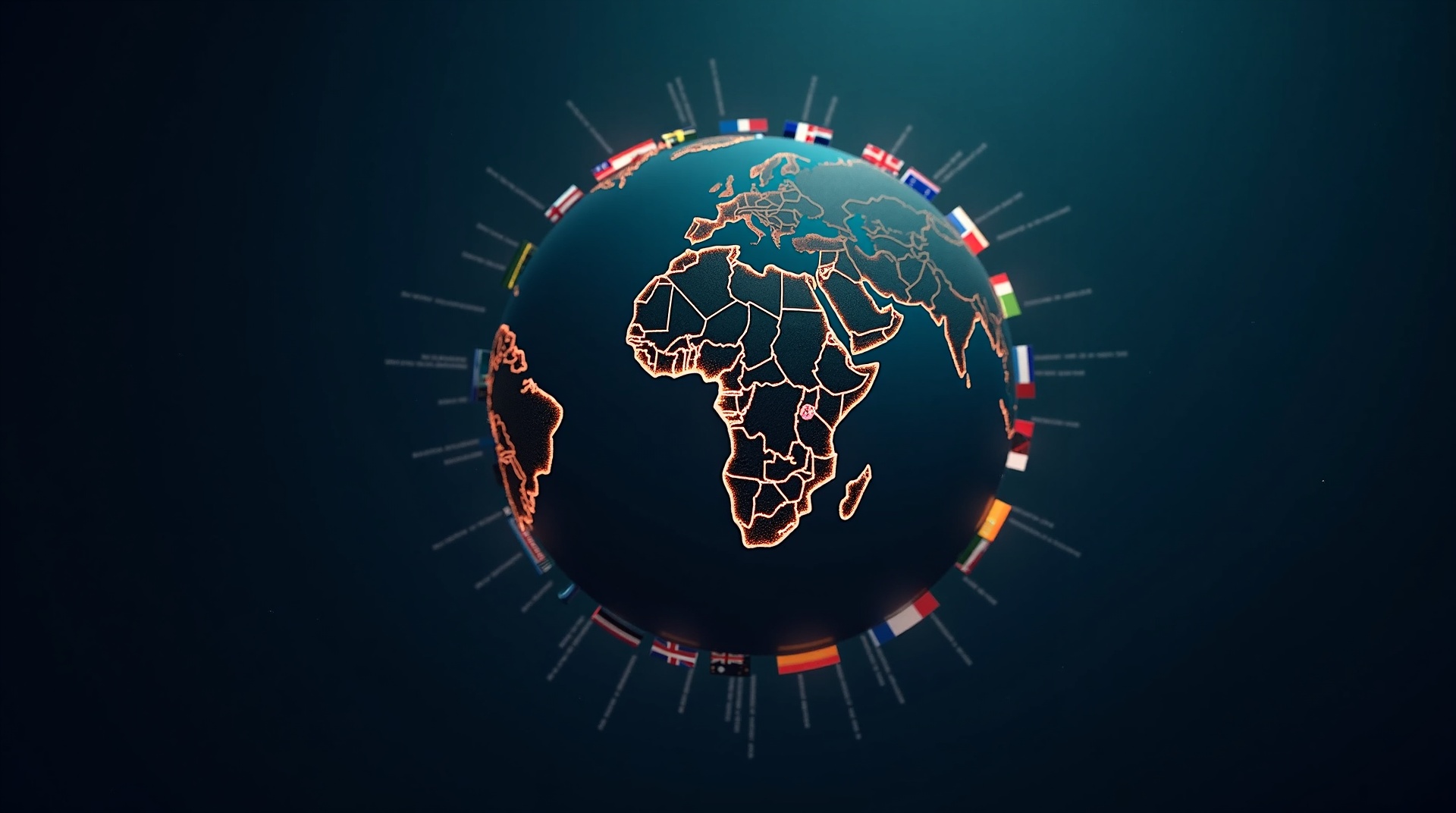 3D Africa map with rotating flags