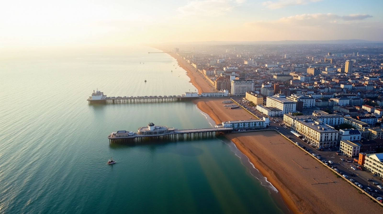 Brighton seafront and city aerial view