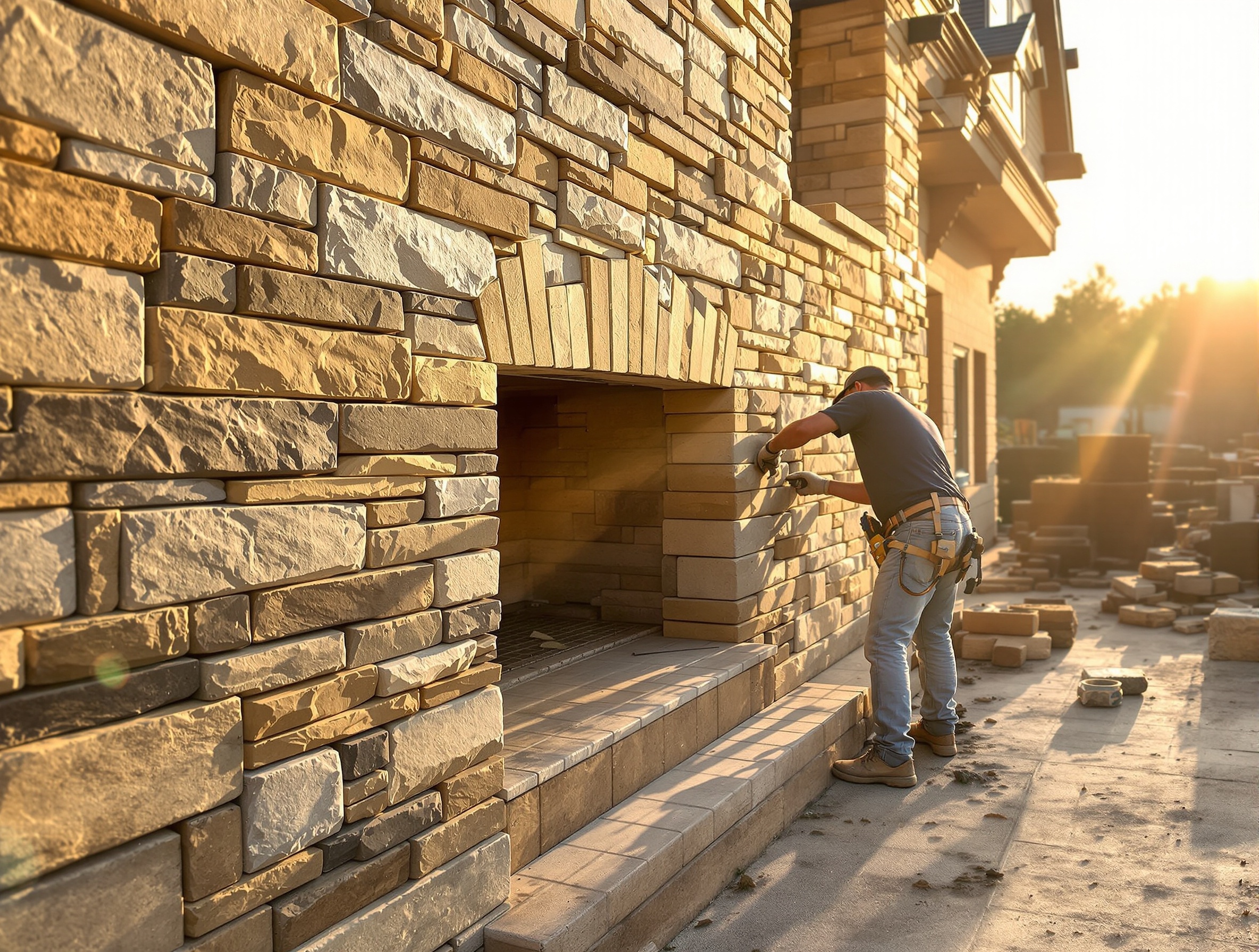 Valley View Construction team working on masonry project in Elkhart Indiana