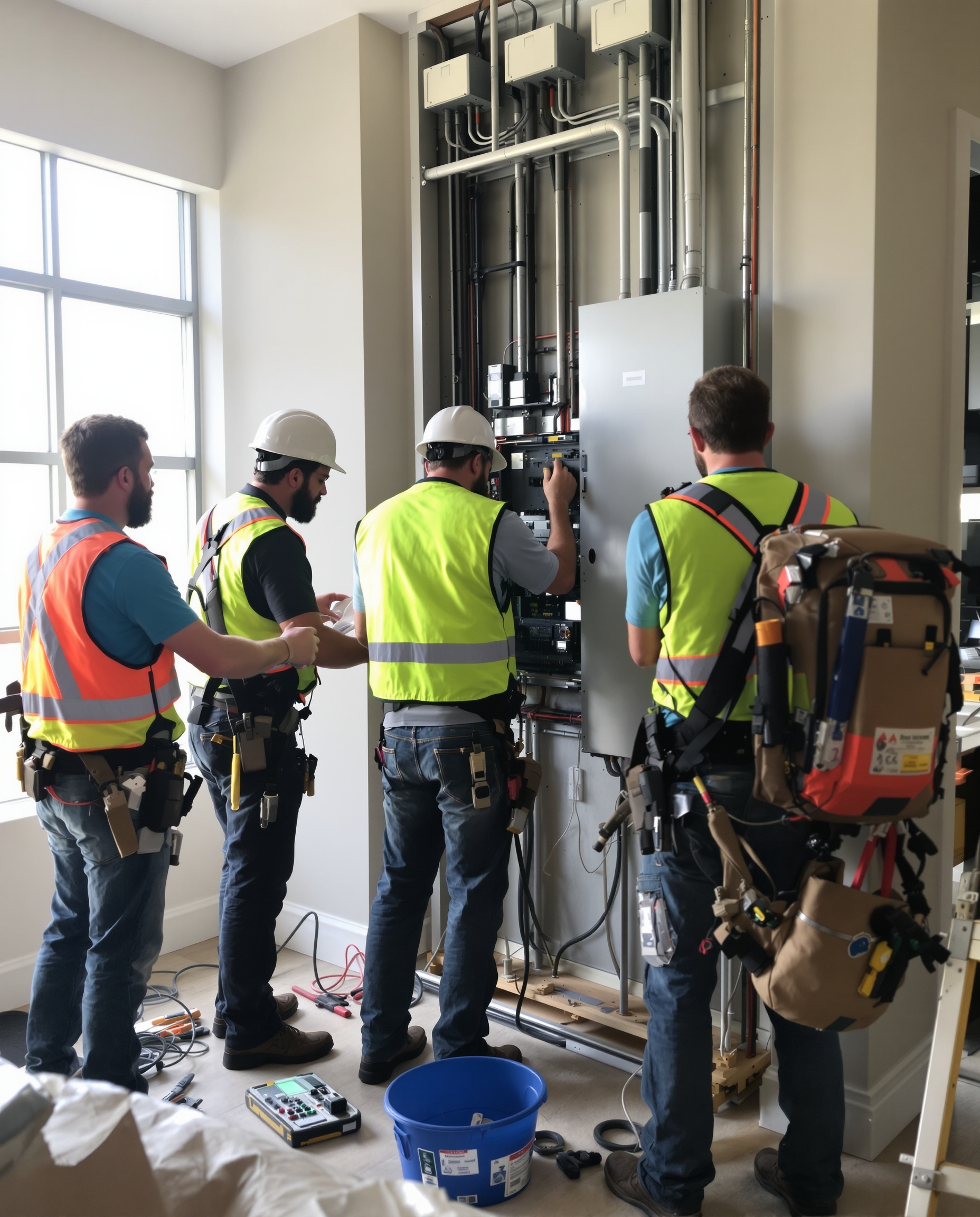 Professional electrician at work