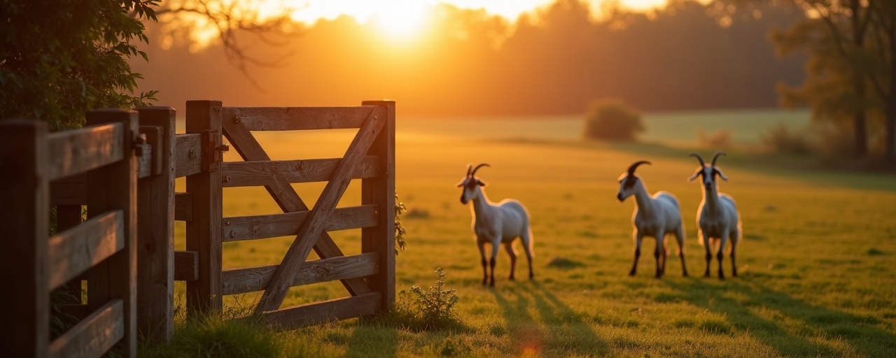 Farm gate at golden hour