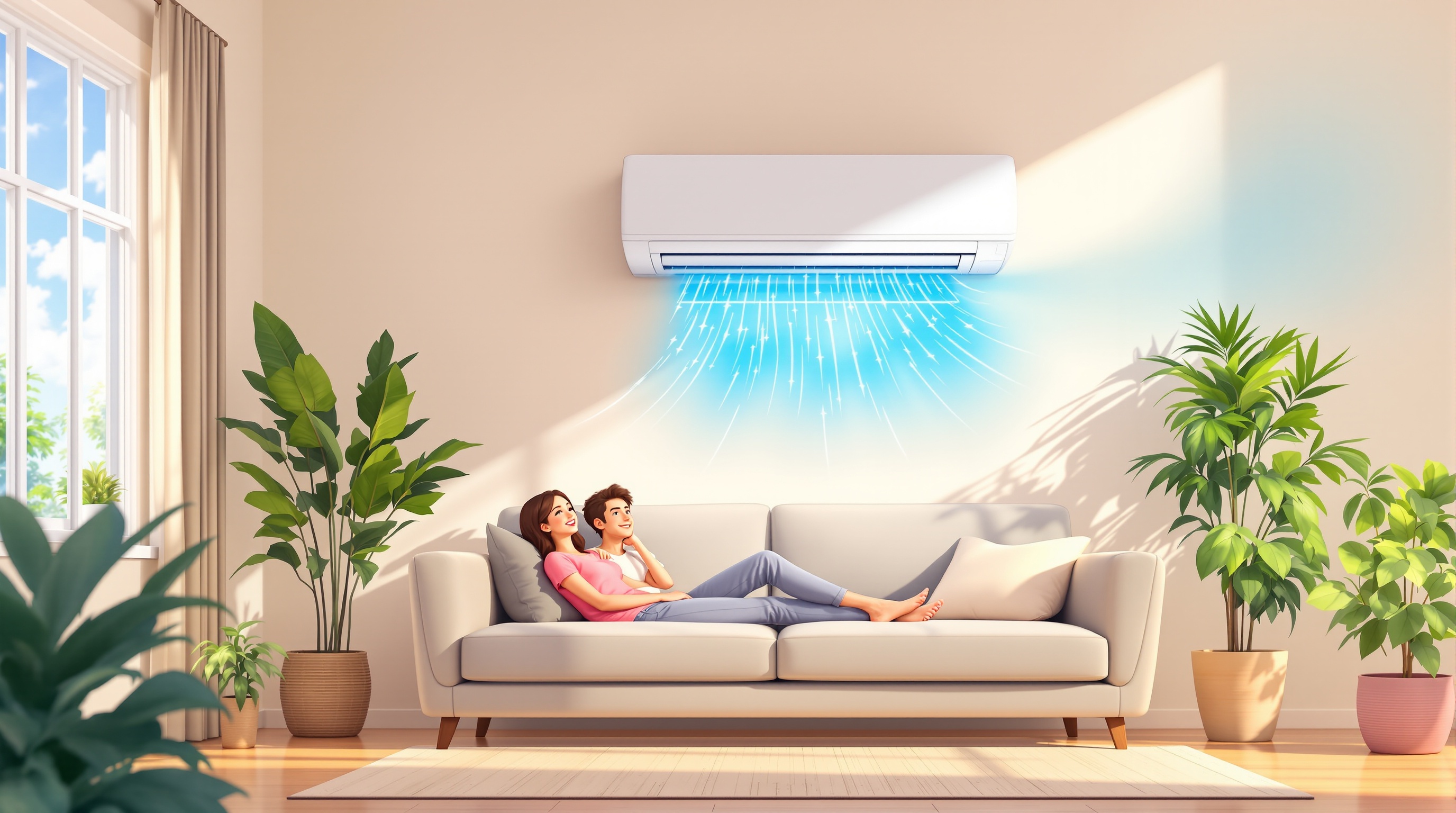 Climatisation réversible air-air installée dans un salon