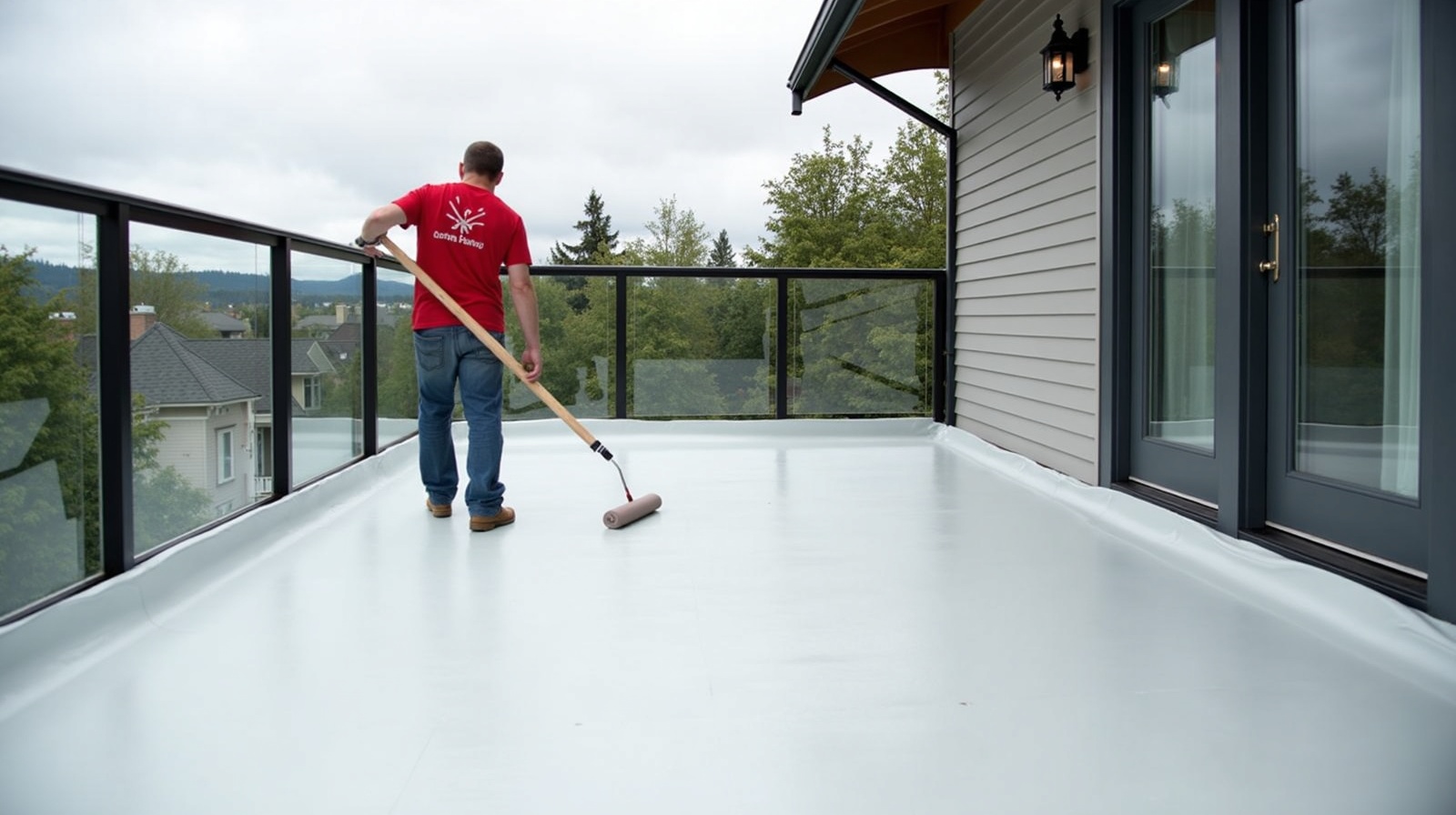 Deck waterproofing application on BC home balcony