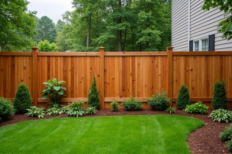 Cedar fence installation in Georgia - natural rot-resistant wood fencing with beautiful grain pattern