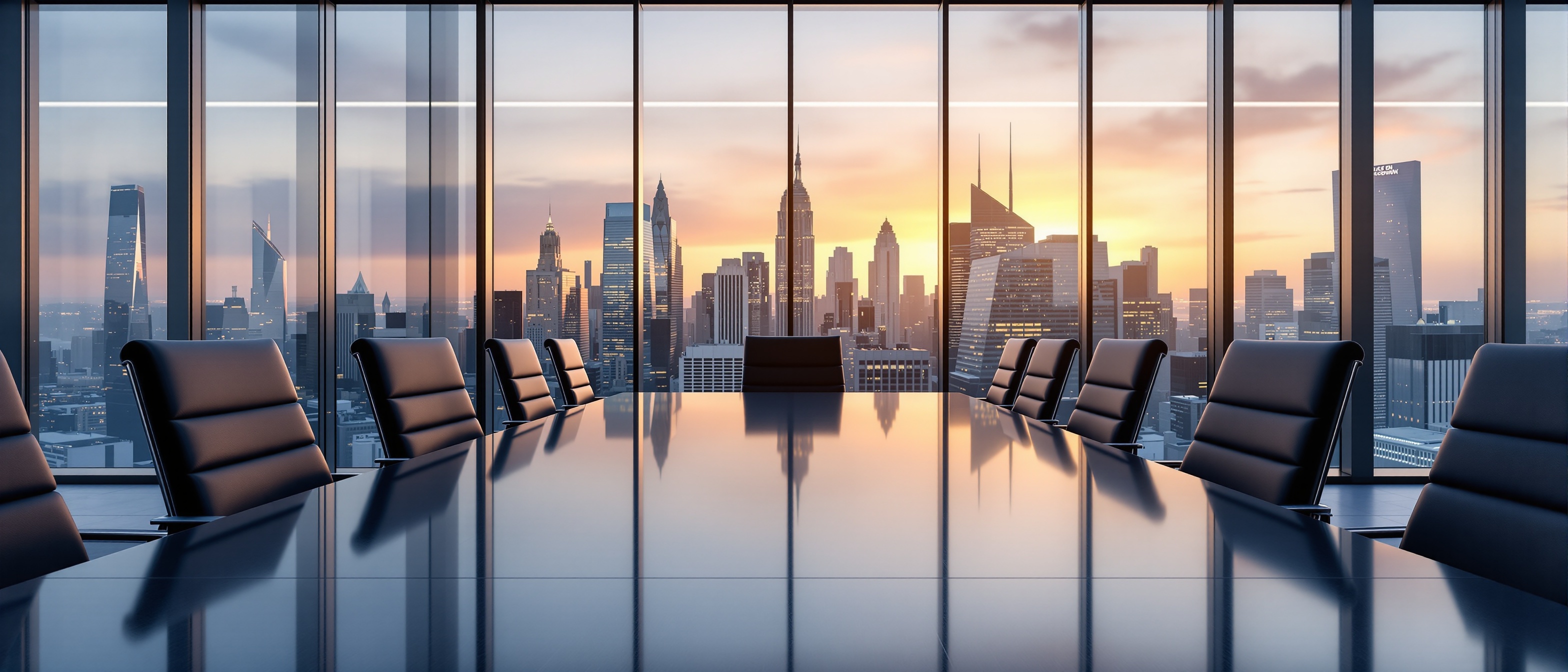 Corporate boardroom with city view