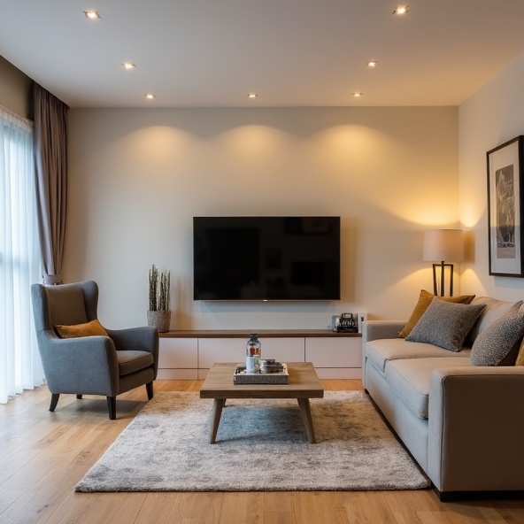 Recessed downlights installed throughout the lounge ✅