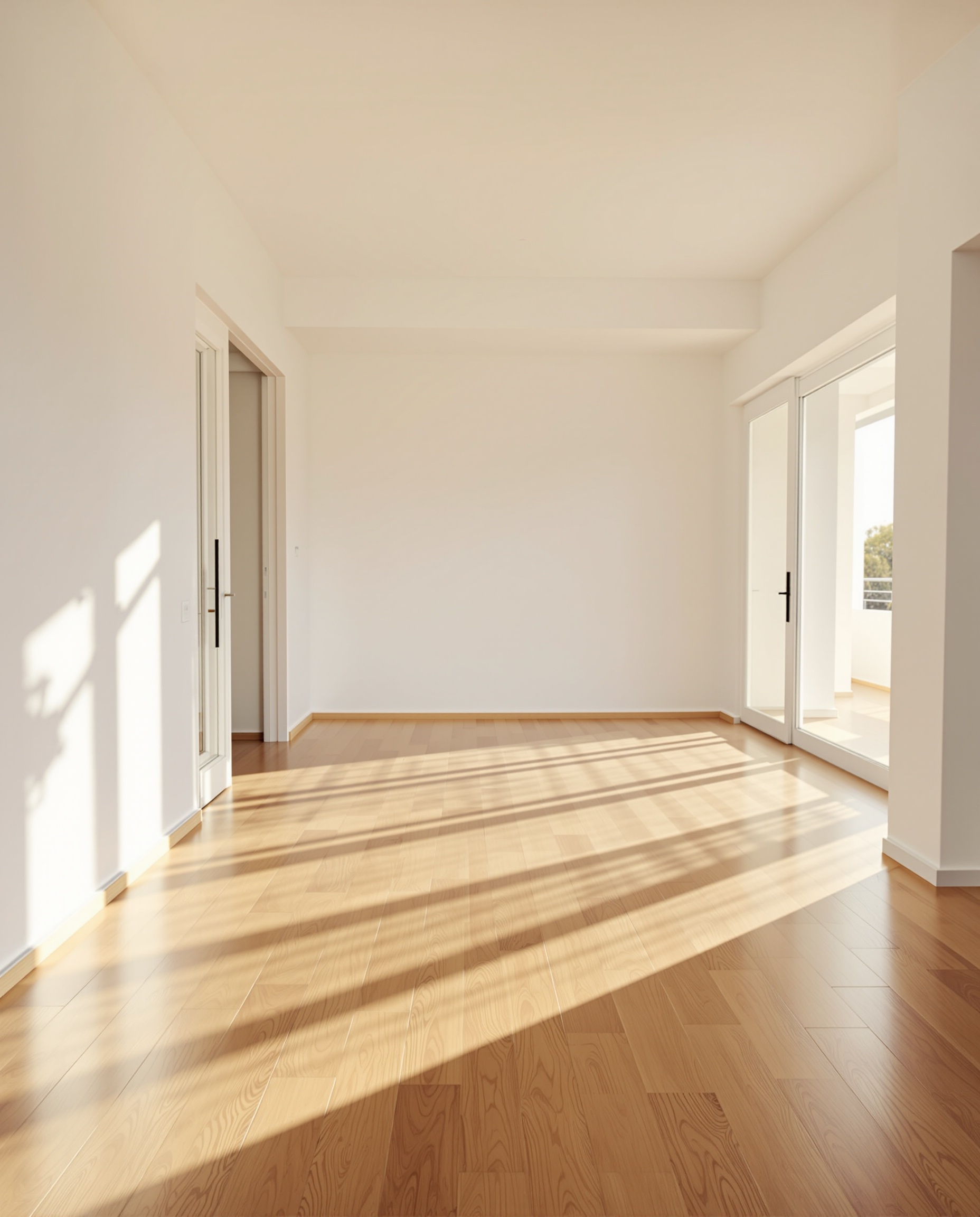 Piso vacío y limpio recién vaciado en Mataró con suelo de madera y paredes blancas