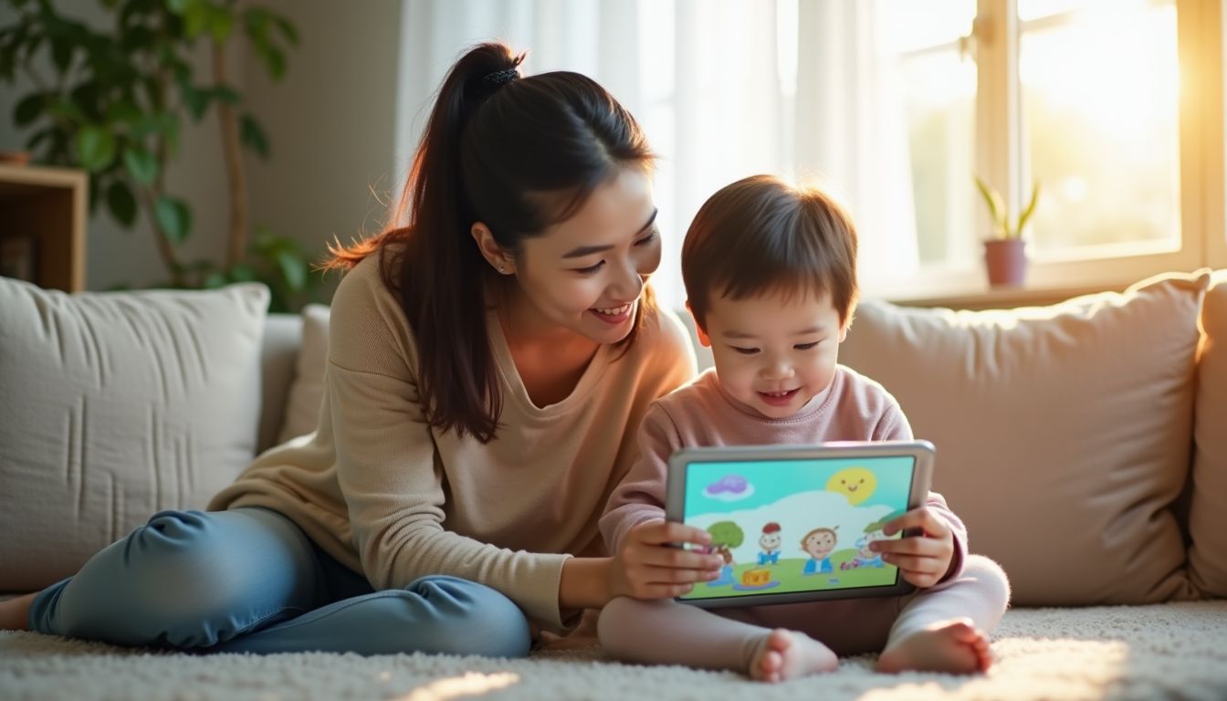 ミライコイングリッシュ英語DVD教材で学習する日本人ママと幼児