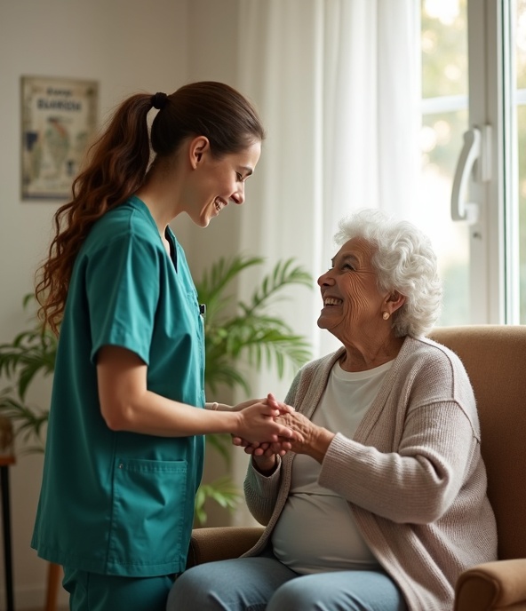 Cuidadora Neo Vital Care con persona mayor en Madrid