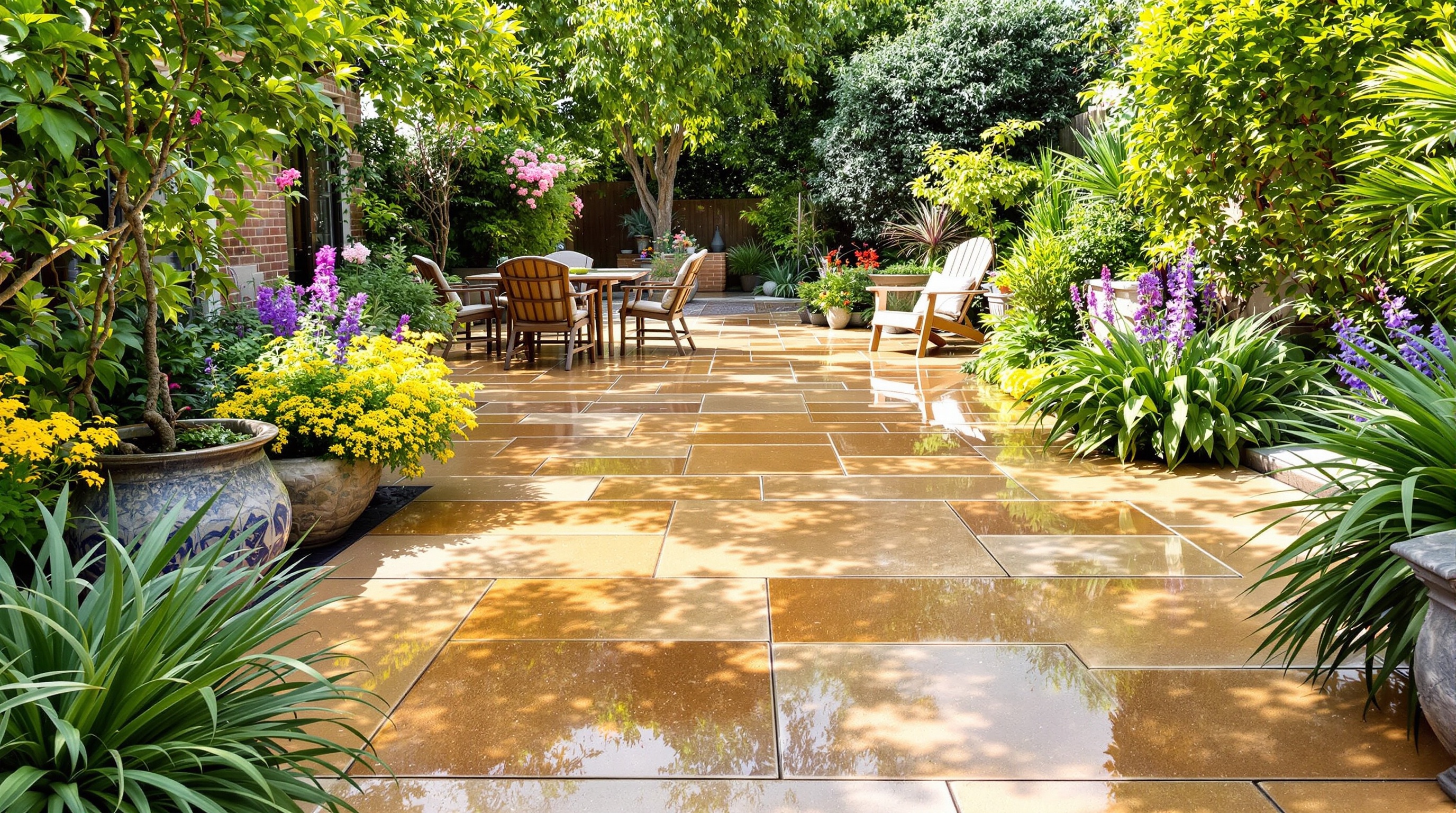 Professionally cleaned Indian sandstone patio in Yorkshire