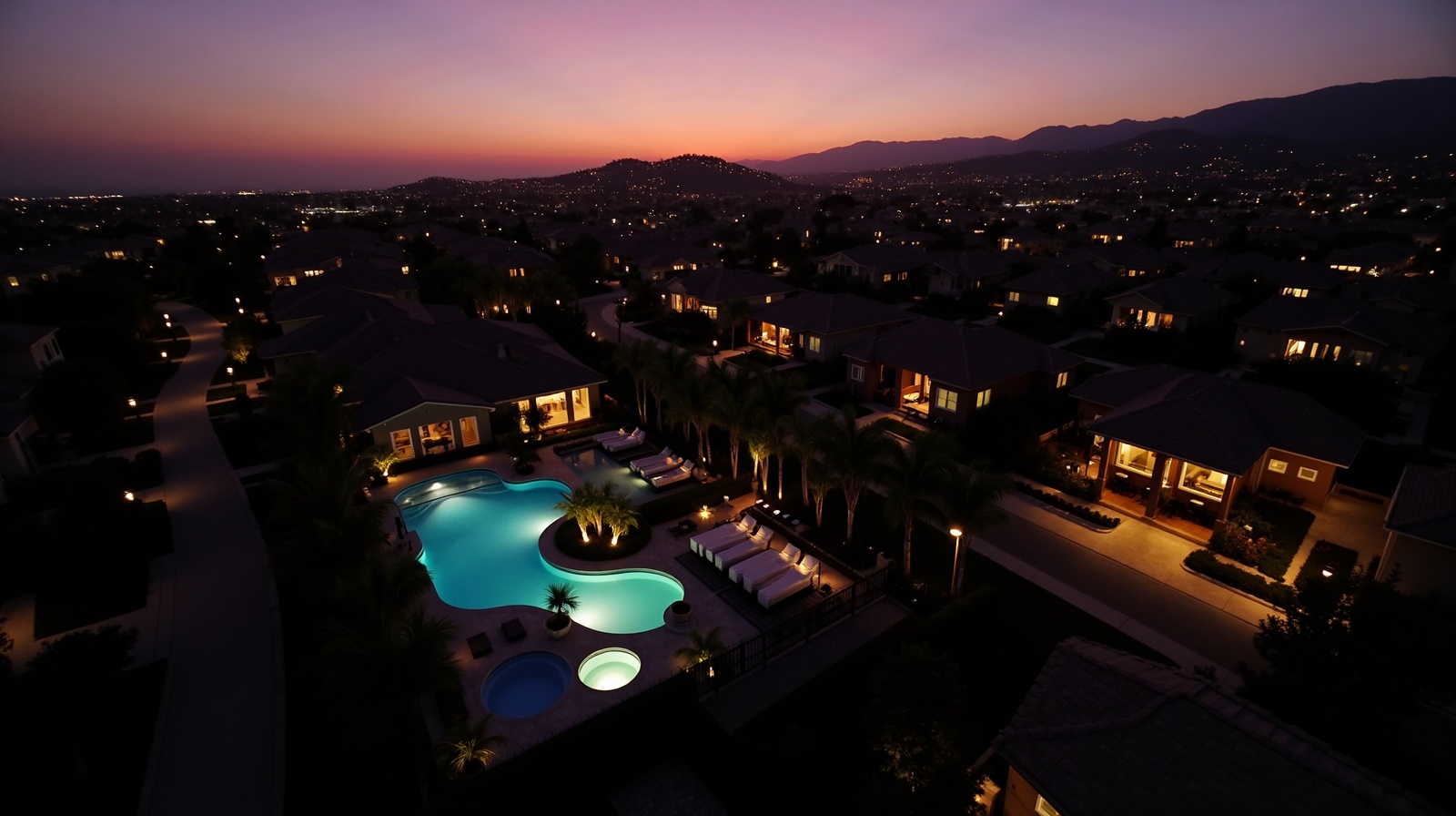 Southern California luxury real estate at dusk