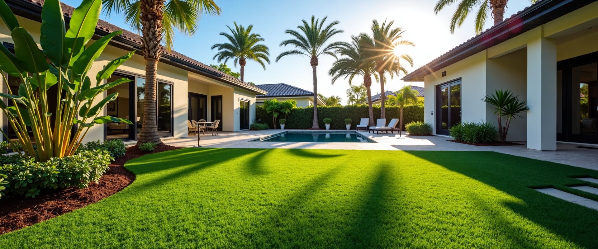 Pristine artificial turf lawn installed at a Florida Gulf Coast property by SunWest Landscape Group