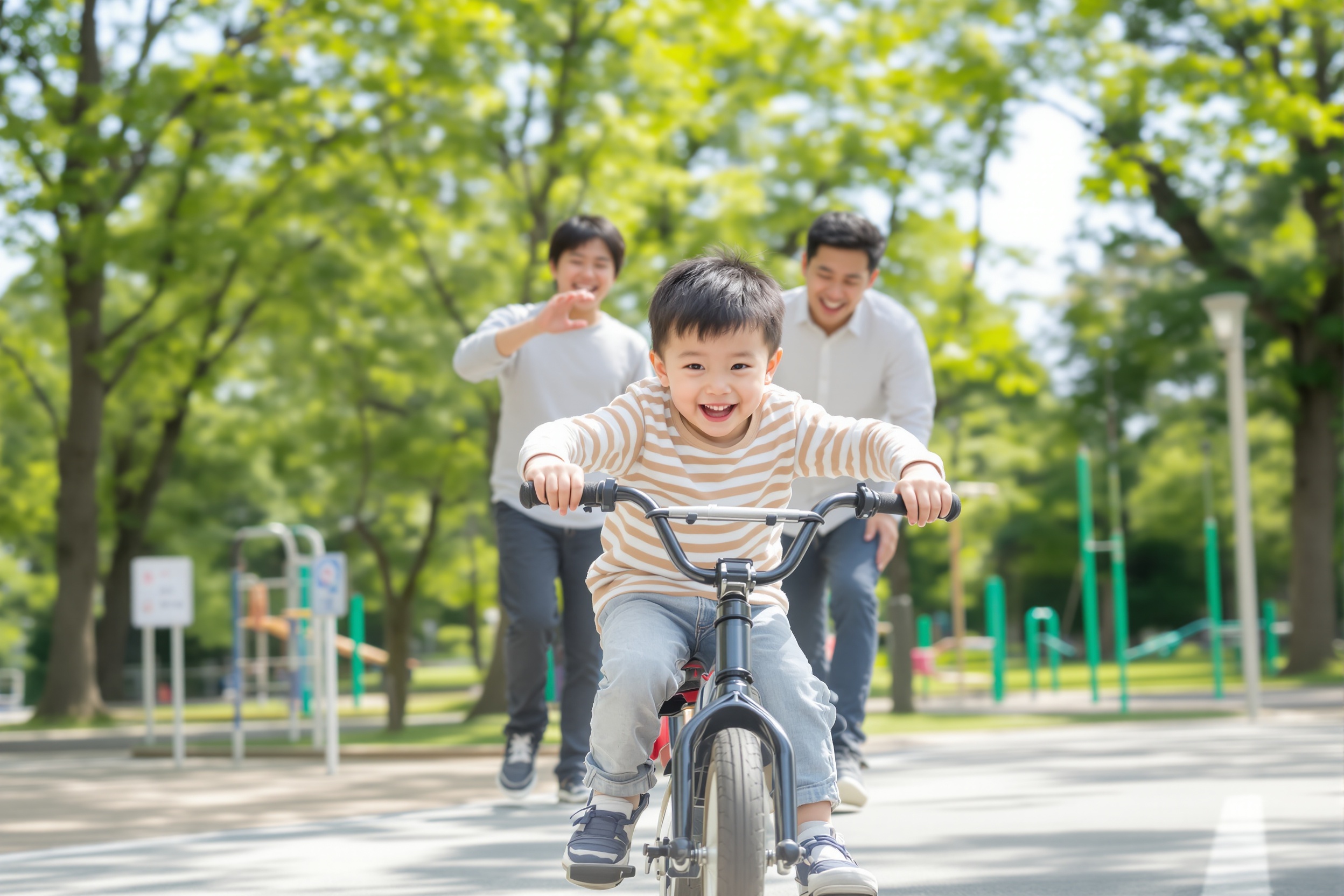 公園でストライダーを楽しむ日本人の子供
