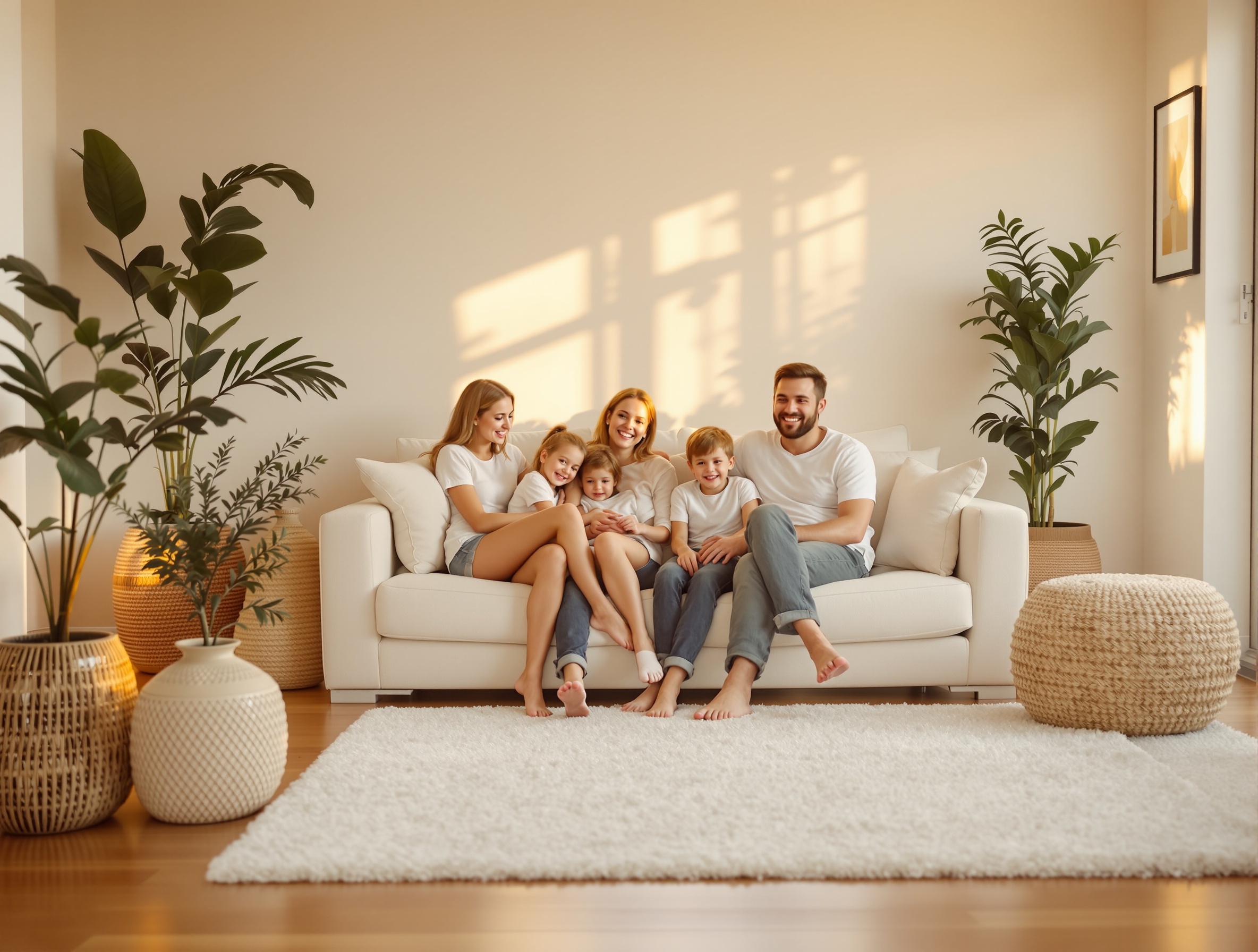 Happy family in clean home