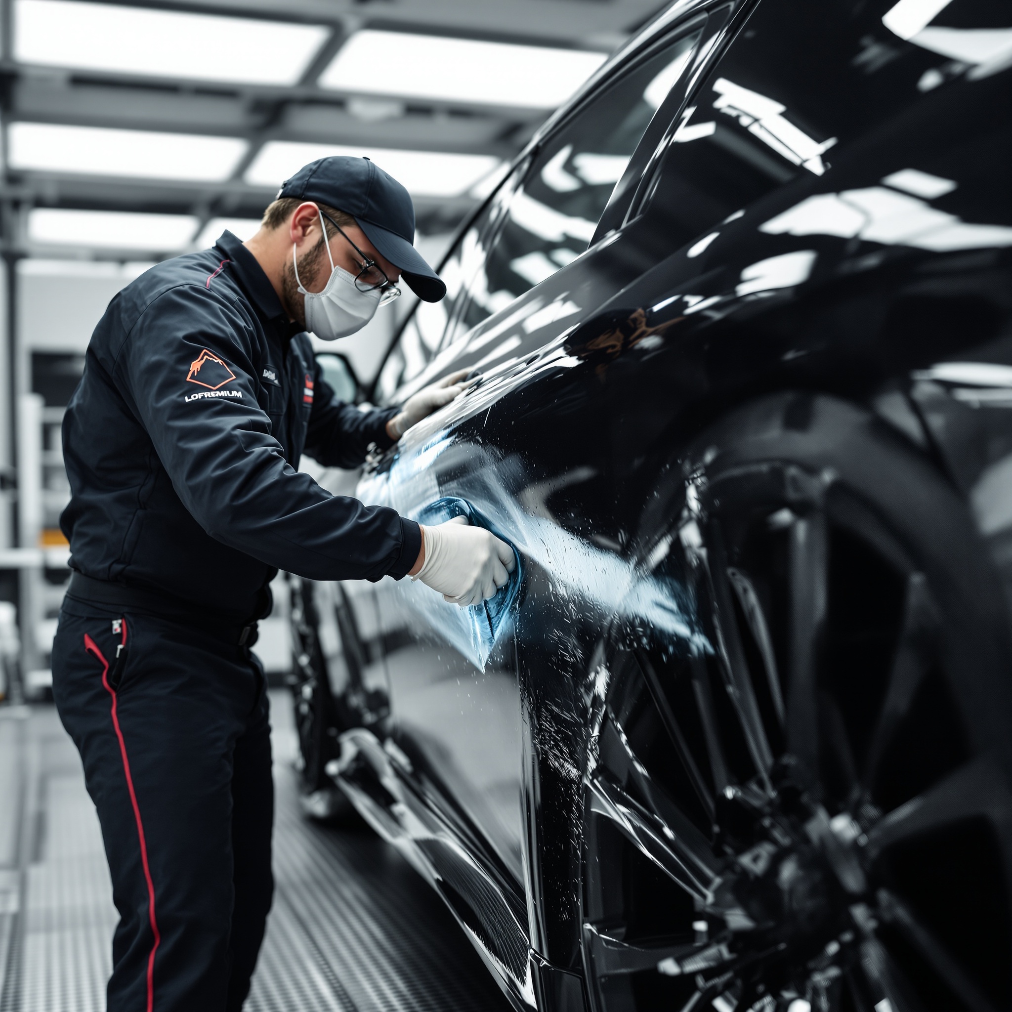 DBN Garage XPEL certified technician applying paint protection film