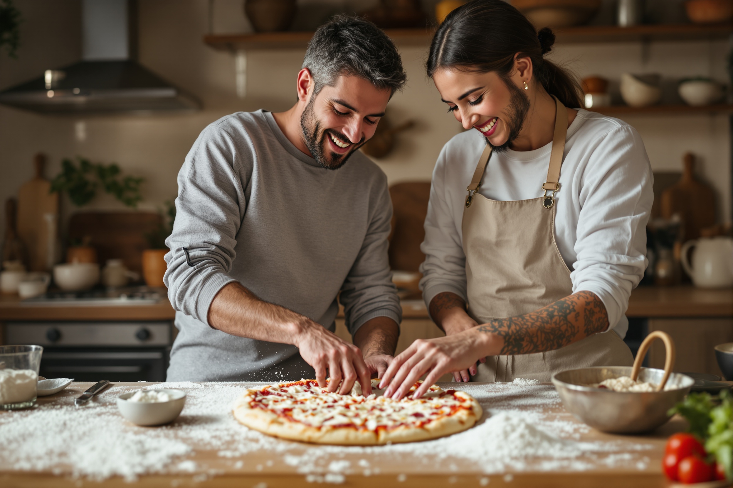 Father and daughter cooking together