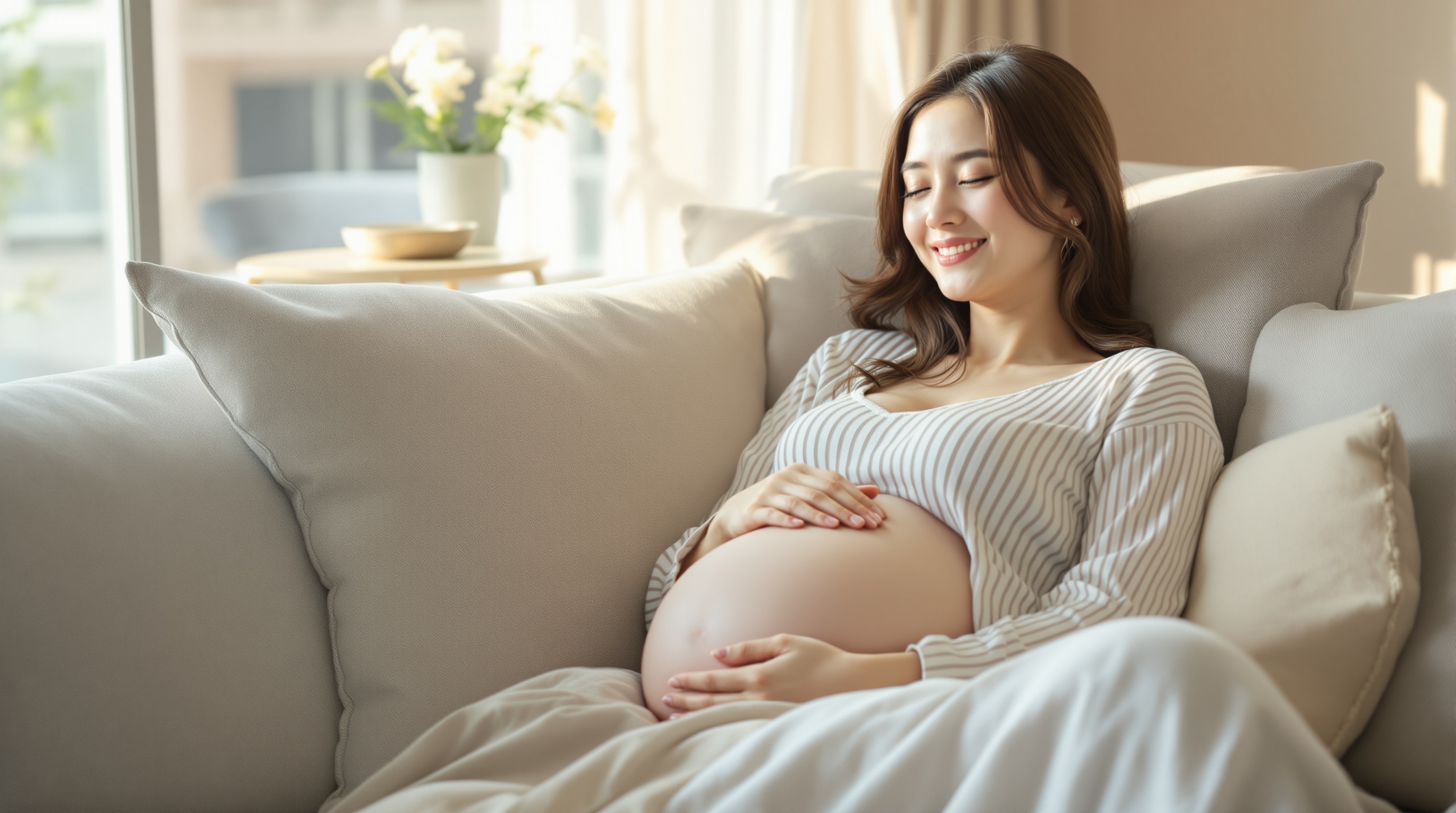 リラックスするプレママ - 妊娠線ケアで安心