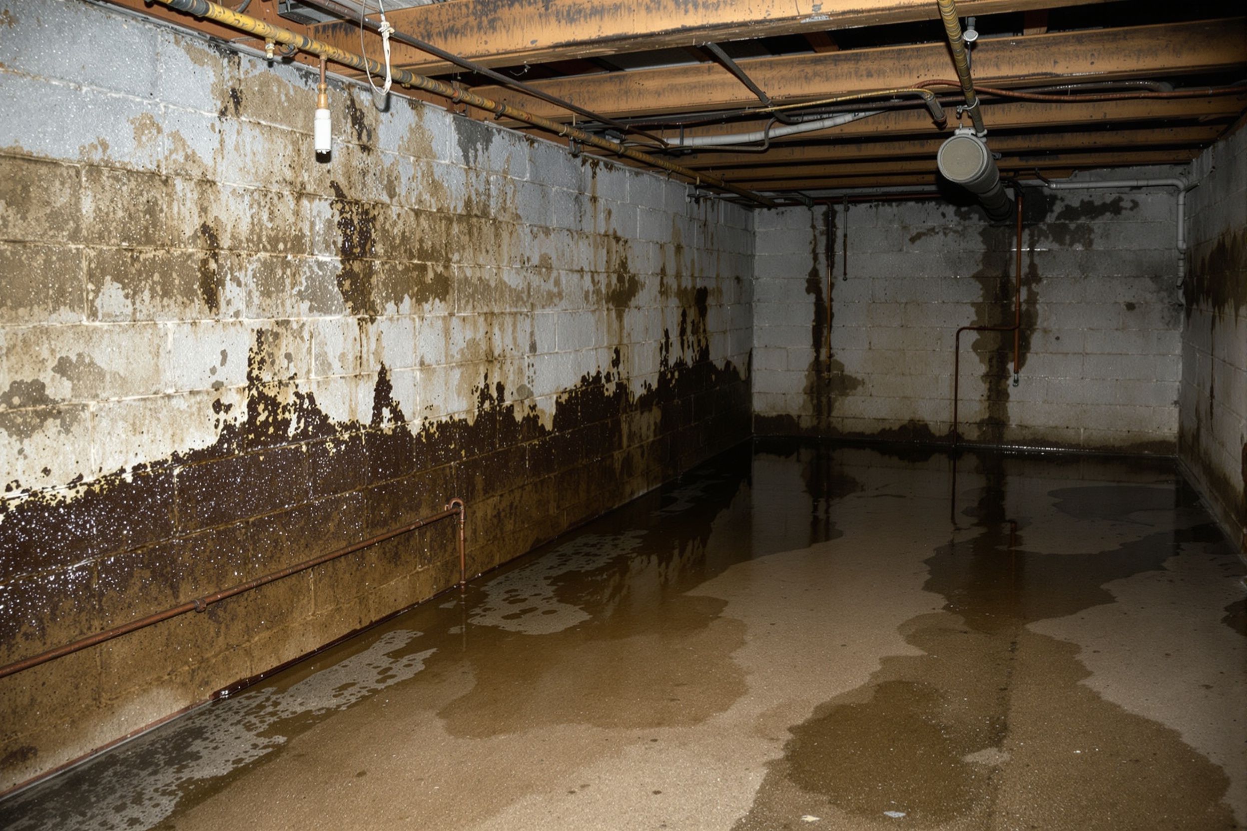 Wet basement before waterproofing in Philadelphia area home