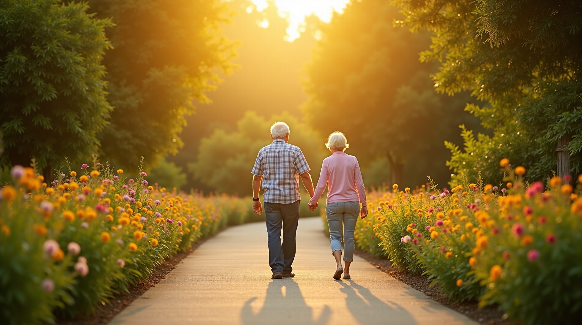 Elderly couple in garden