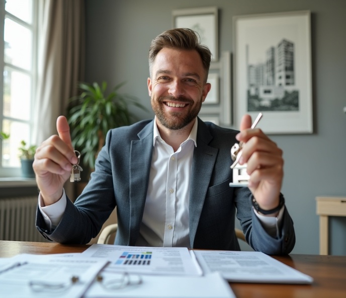 Real estate investor celebrating DSCR loan approval and portfolio expansion