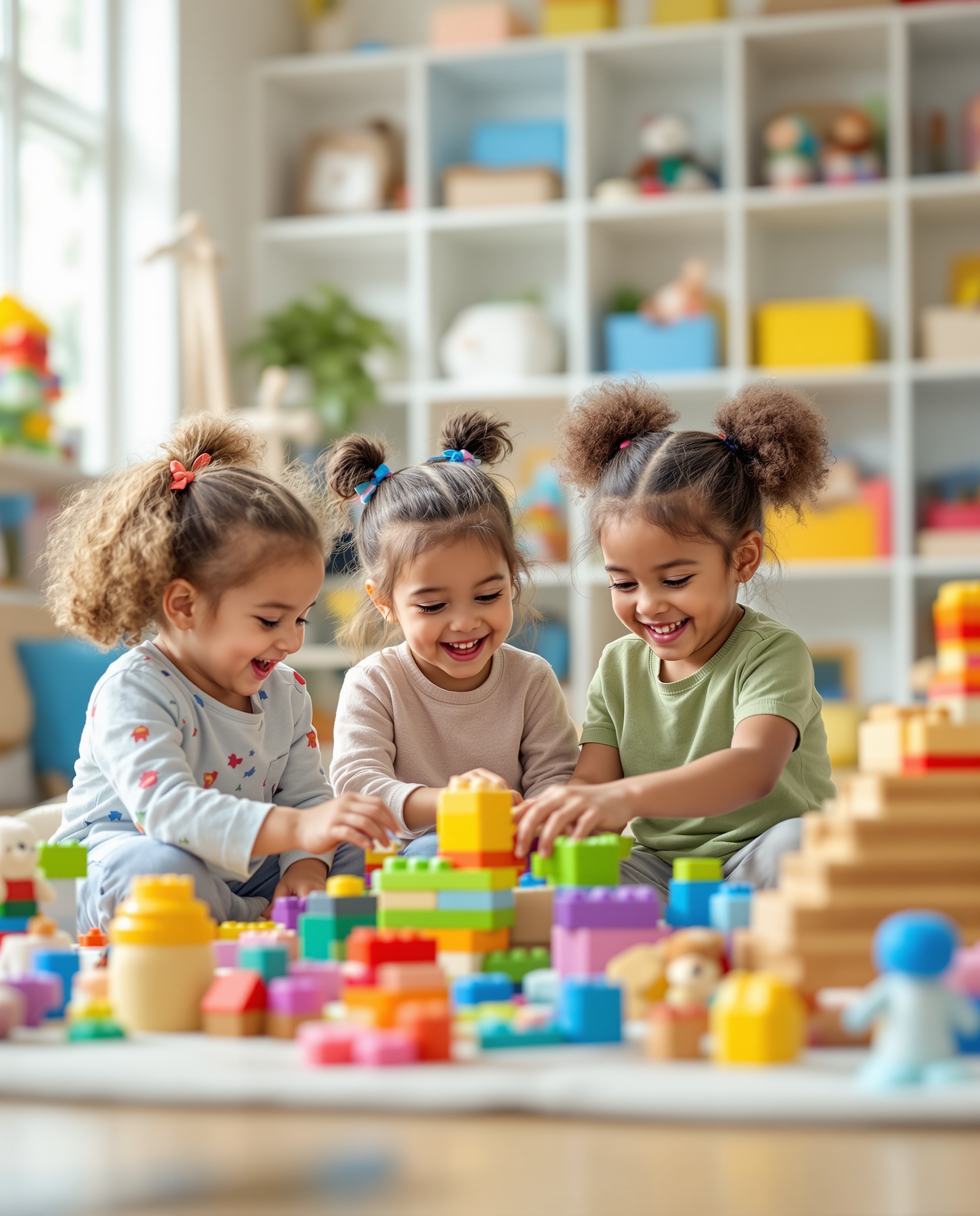 Mutlu çocuklar oyuncaklarla oynuyor