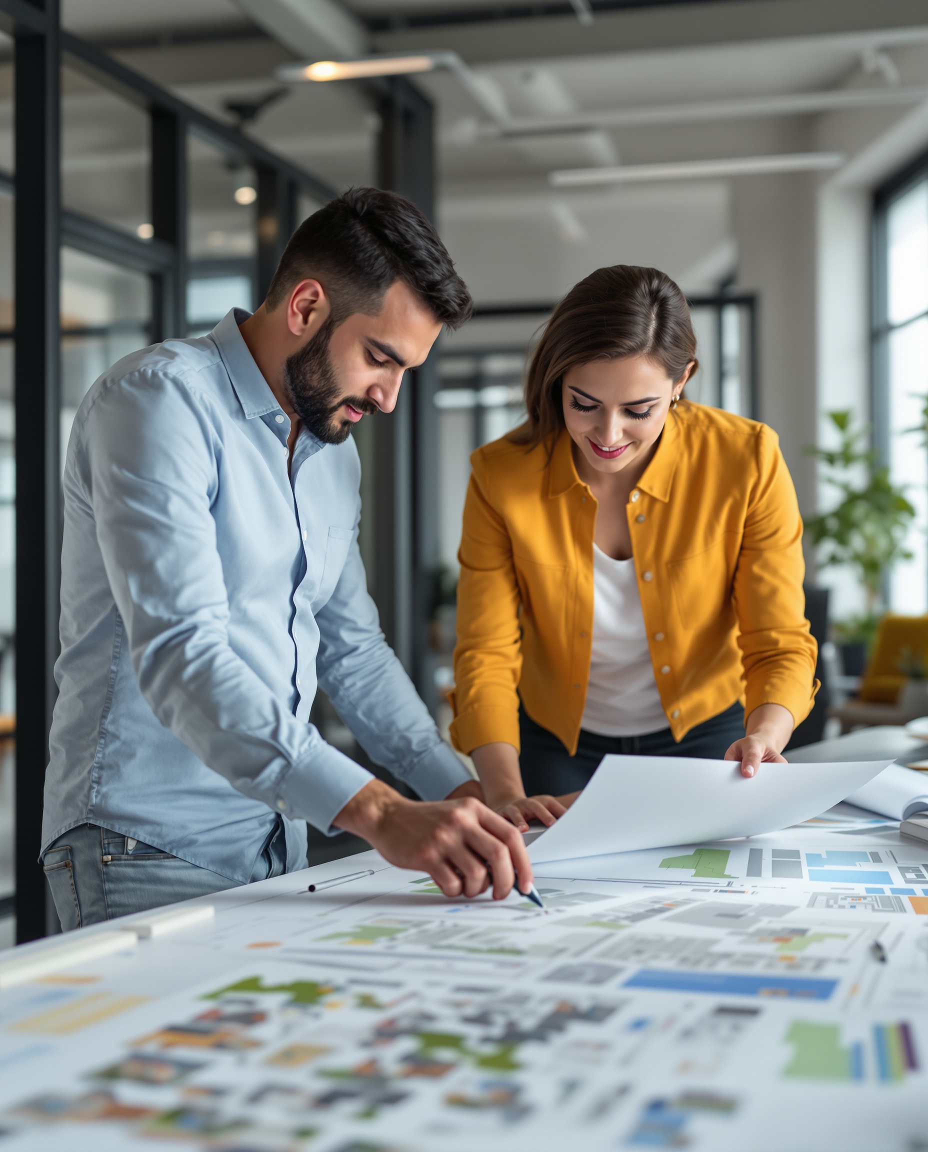 Equipe profissional trabalhando em documentos de regularização