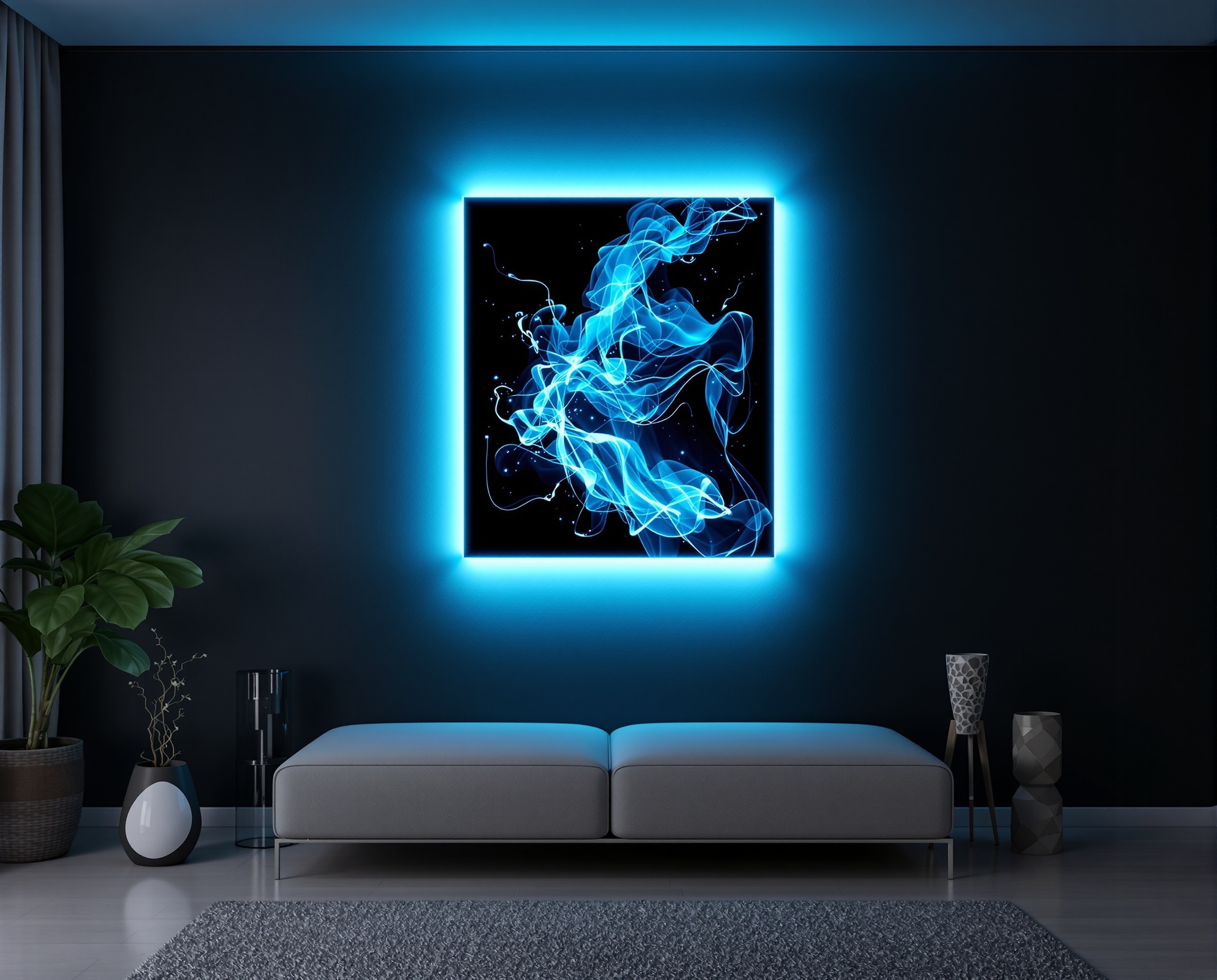 LED Backlit Plexiglass Print glowing on wall