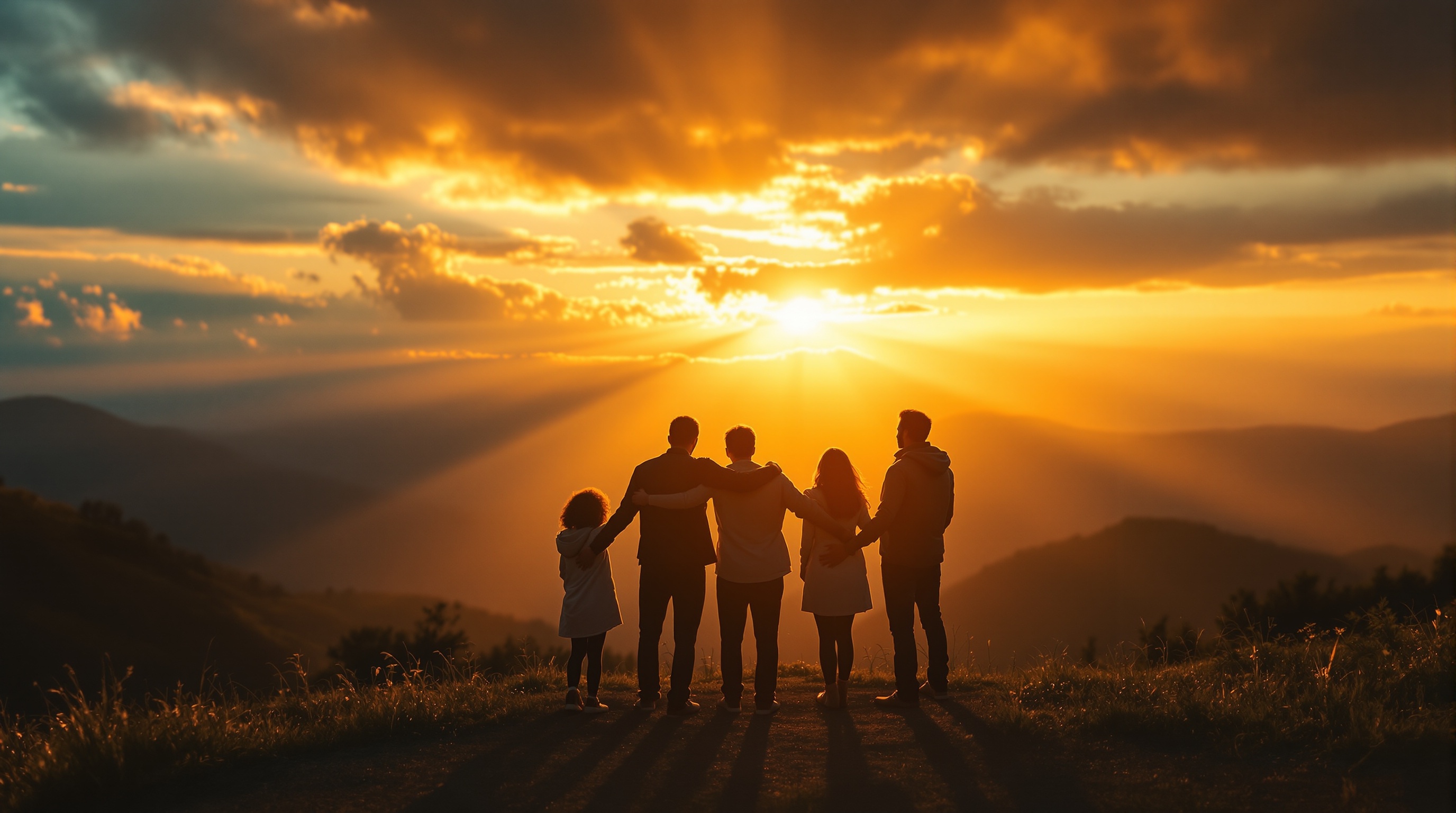 Family unity at golden sunrise