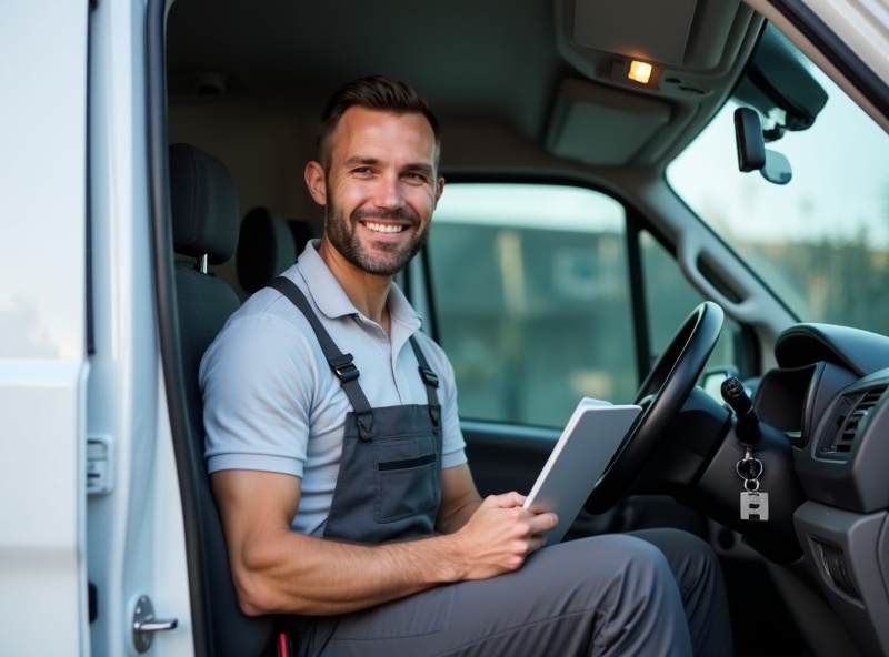 Professional contractor in van