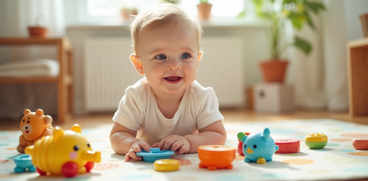 Bebé jugando con juguetes educativos