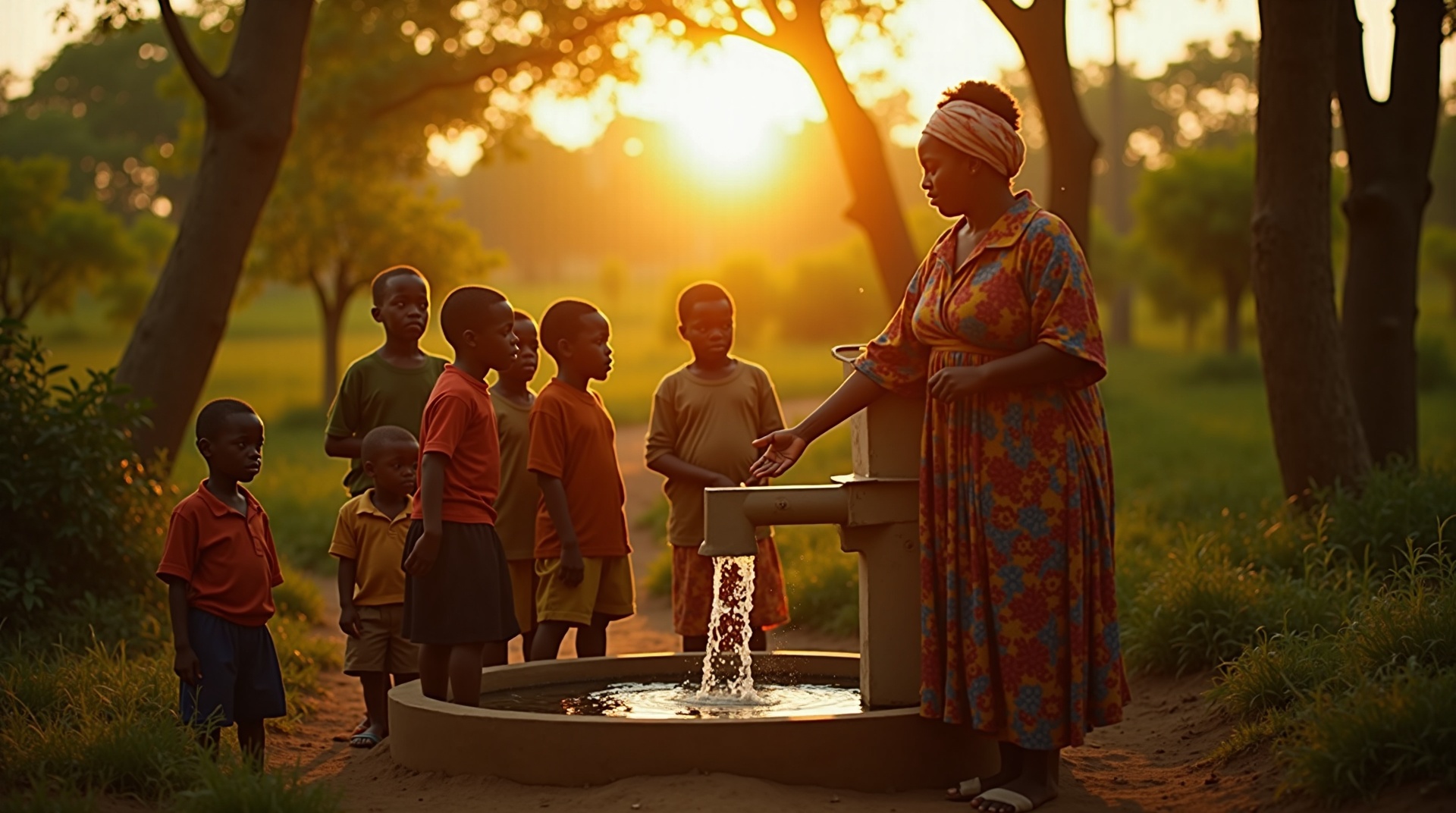 Ghanaian community accessing clean water