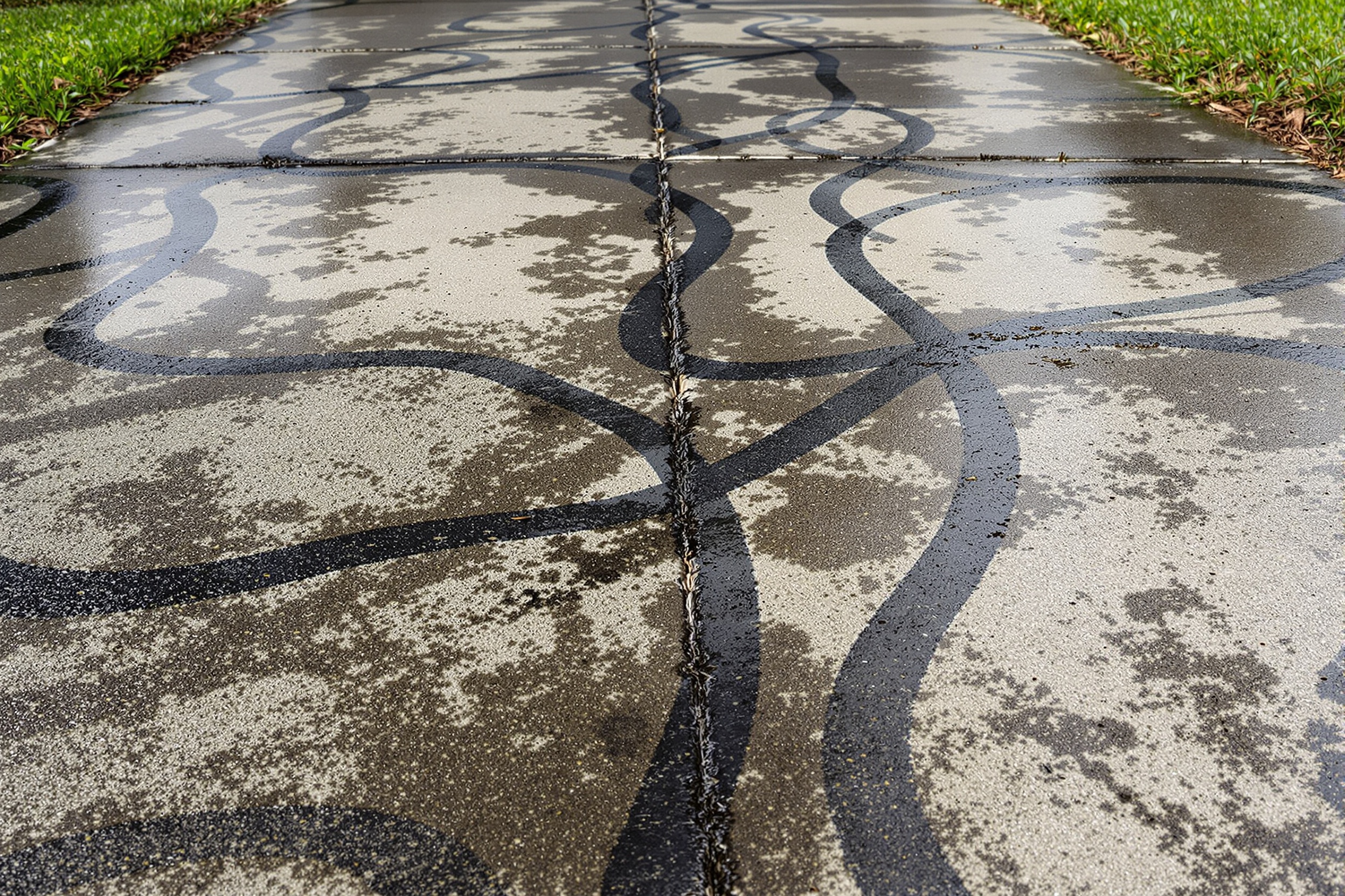 Driveway before pressure washing
