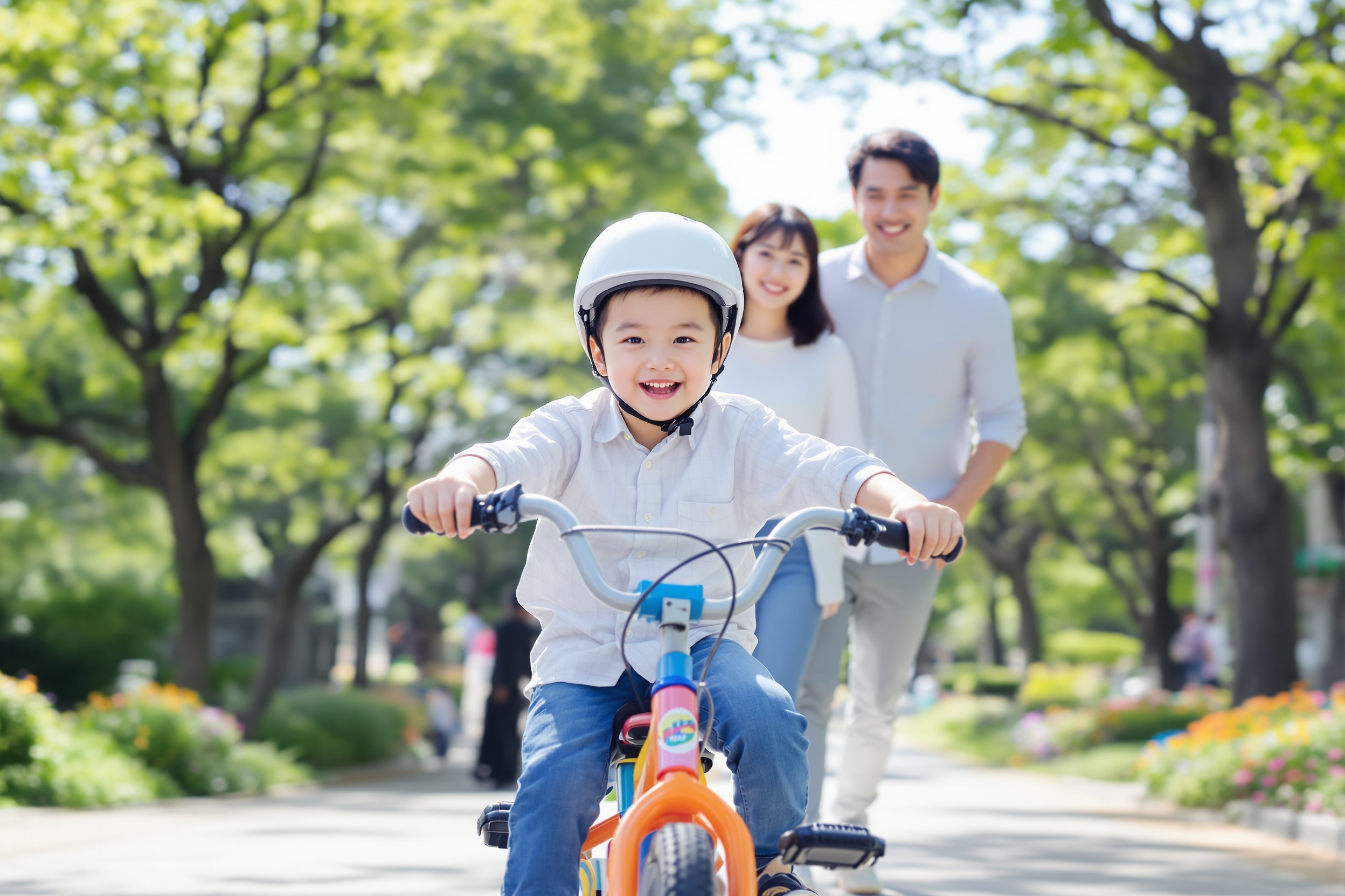 補助輪なしで自転車に乗れるようになった日本人の男の子
