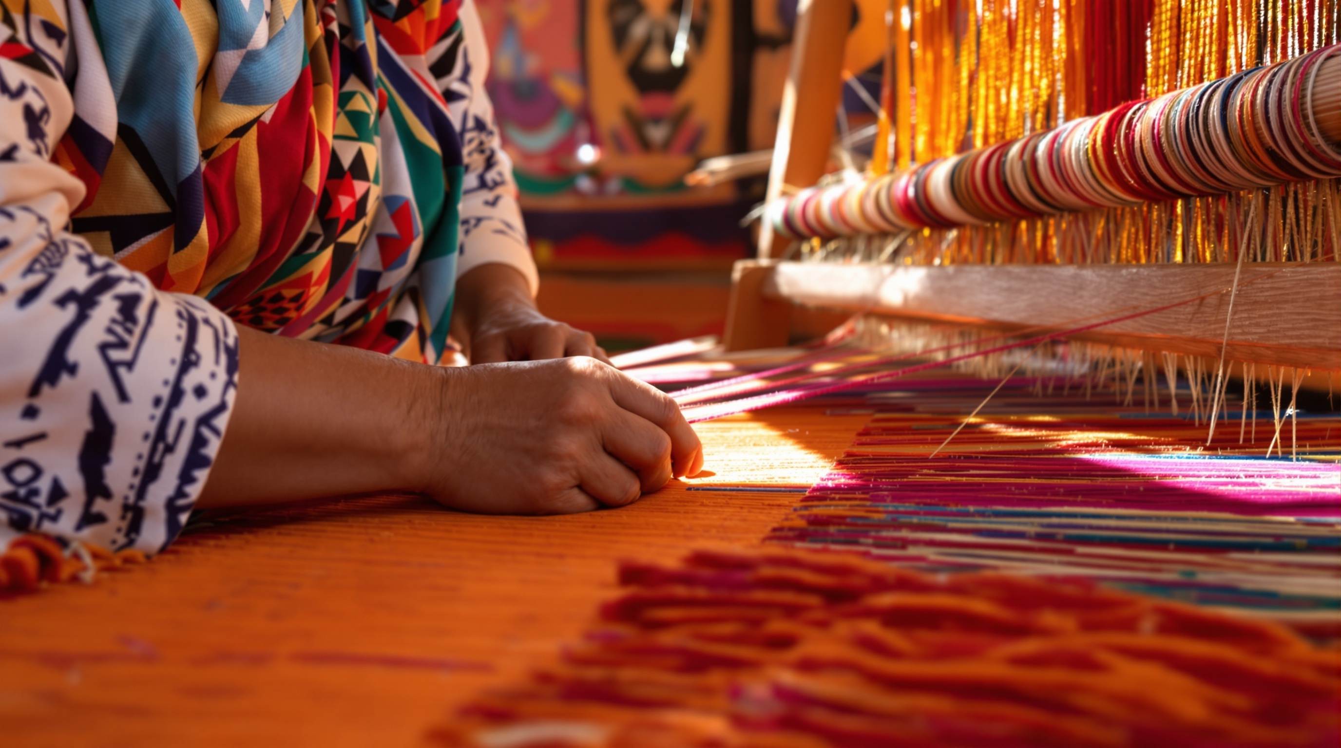 Tejedora en telar tradicional de Otavalo