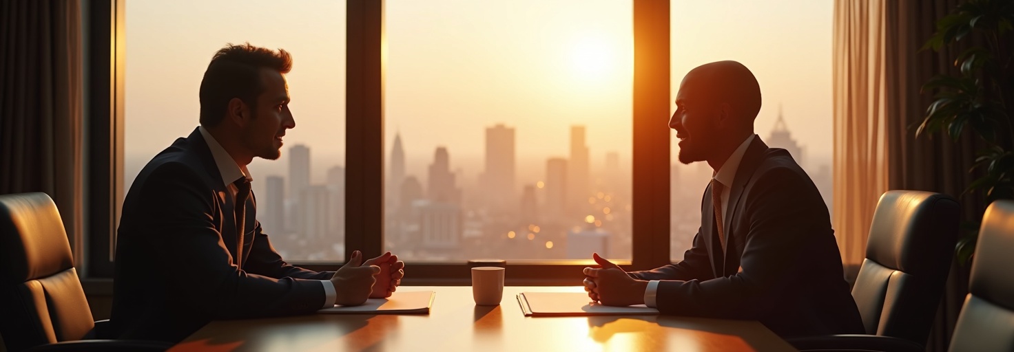 Senior business advisor presenting strategy in executive boardroom