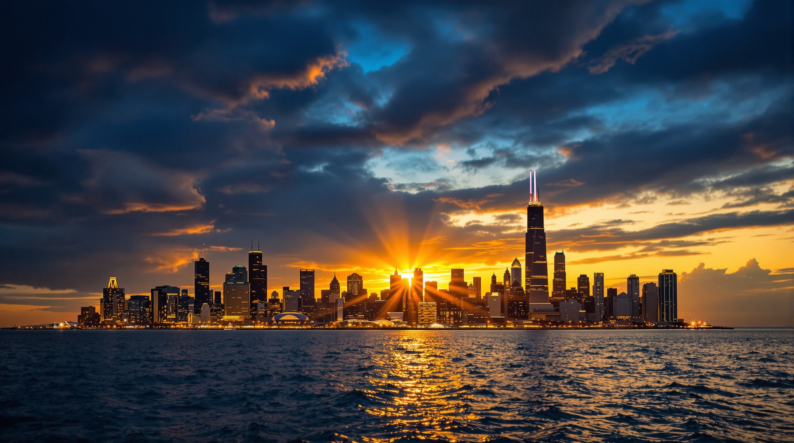 Chicago skyline at sunset