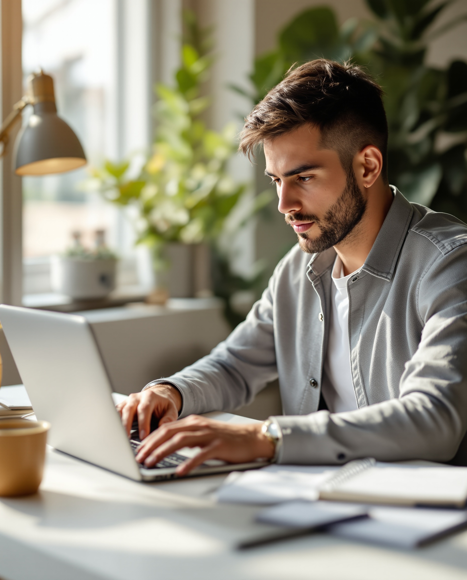 Estudiante profesional frente a computador estudiando online