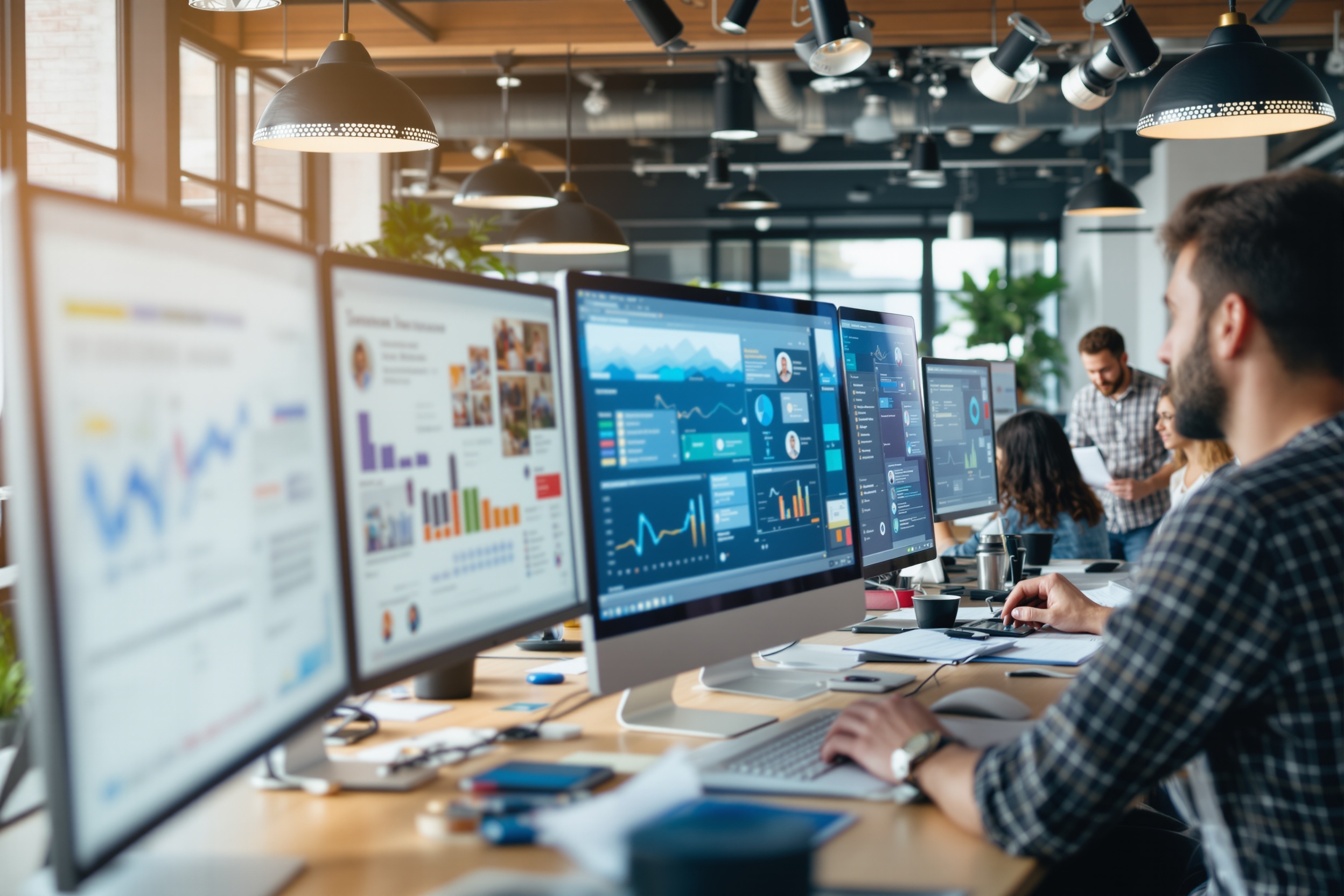 Automation team designing low-code CRM workflows in a collaborative workspace