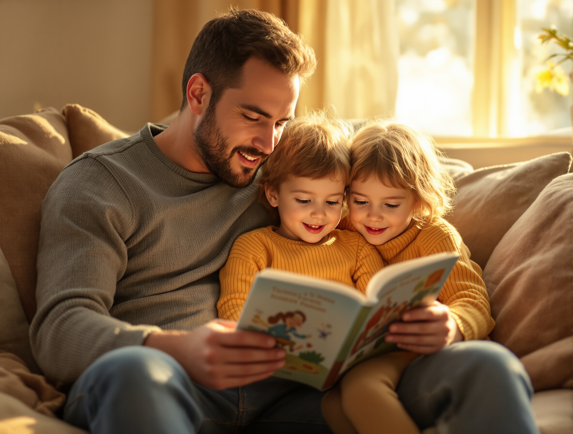 Dean Cooper reading with his children