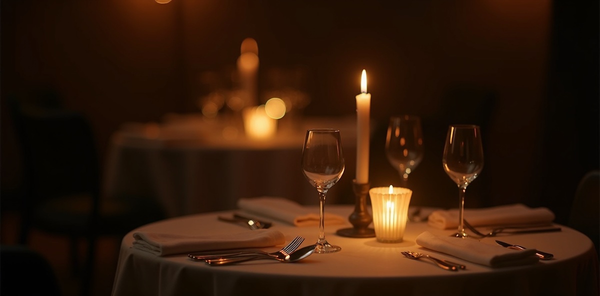 Cină romantică la prima întâlnire cu lumânări și atmosferă intimă