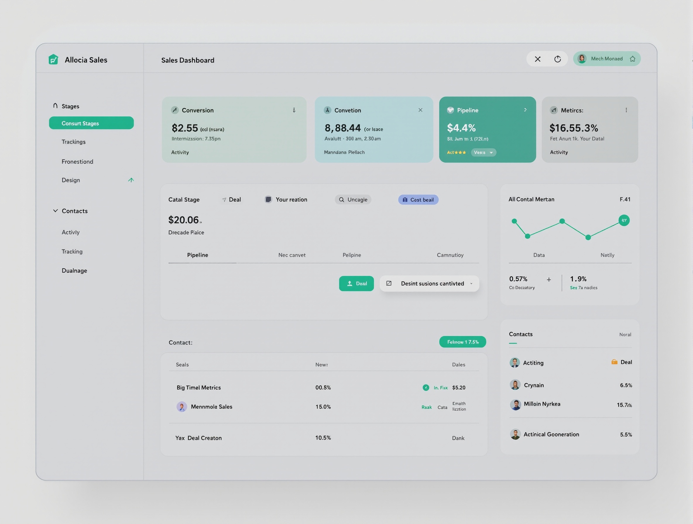 TWOZO CRM sales dashboard with pipeline visualization
