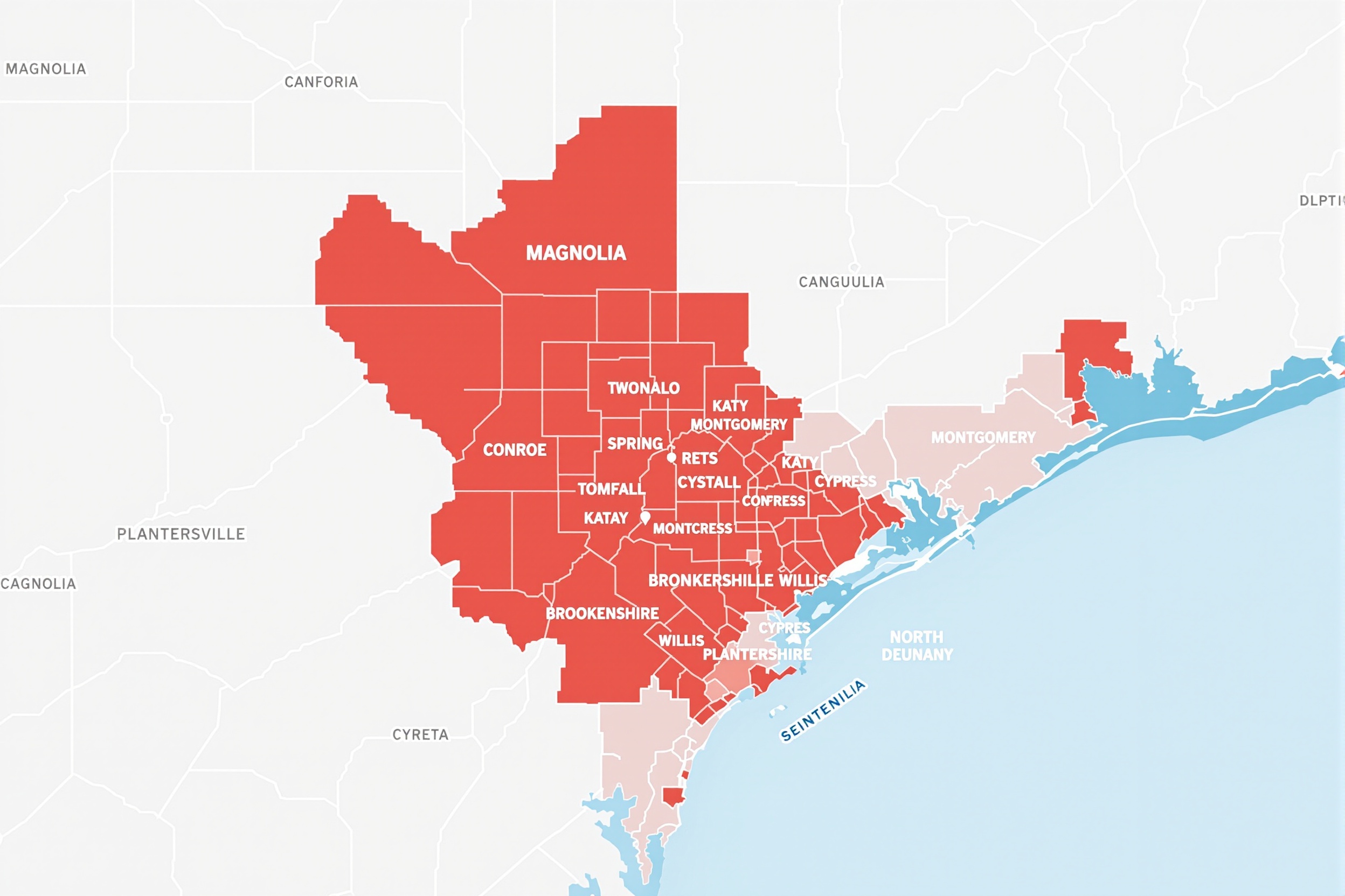 77 Water Well service area map covering North Houston Texas communities