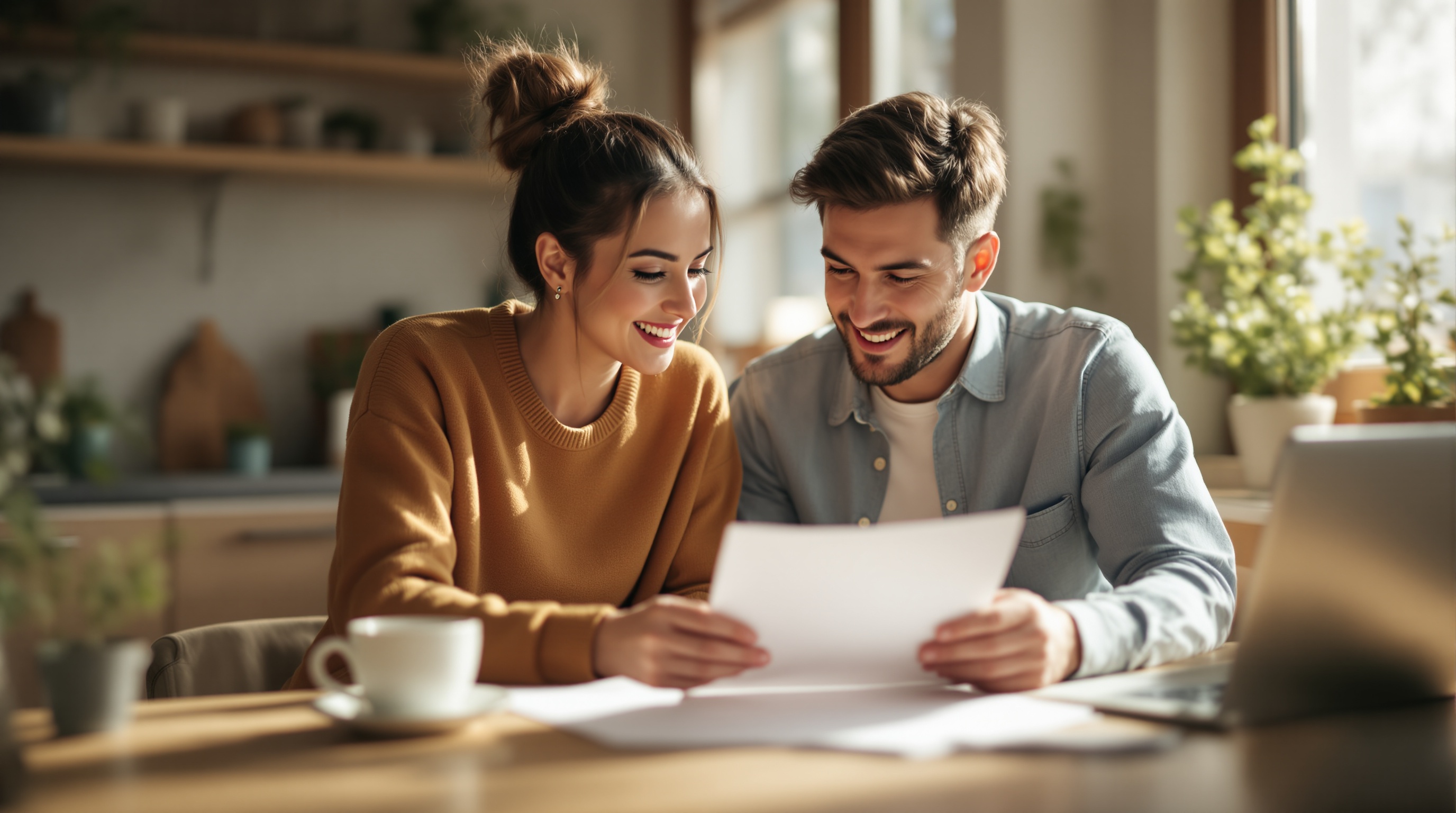 Couple heureux avec leur projet immobilier