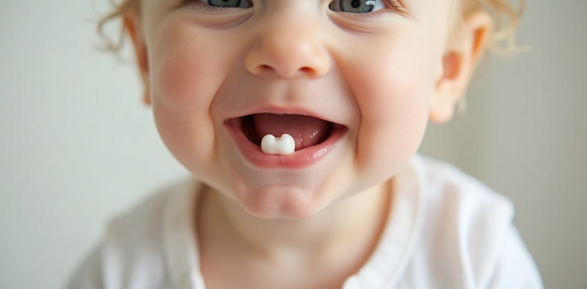 Primeros dientes bebé dentición - bebé mostrando primer diente emergiendo