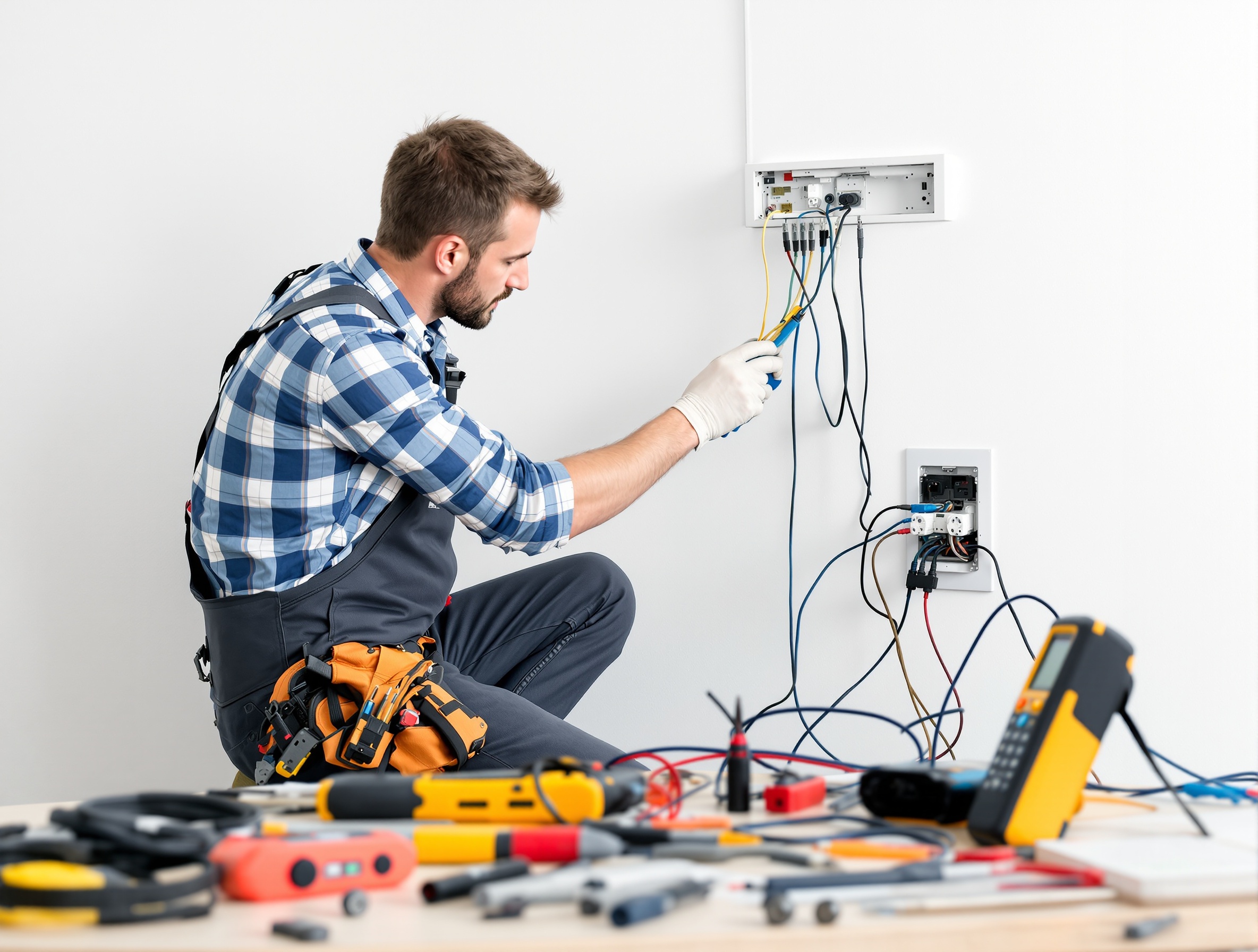 Professional electrician at work