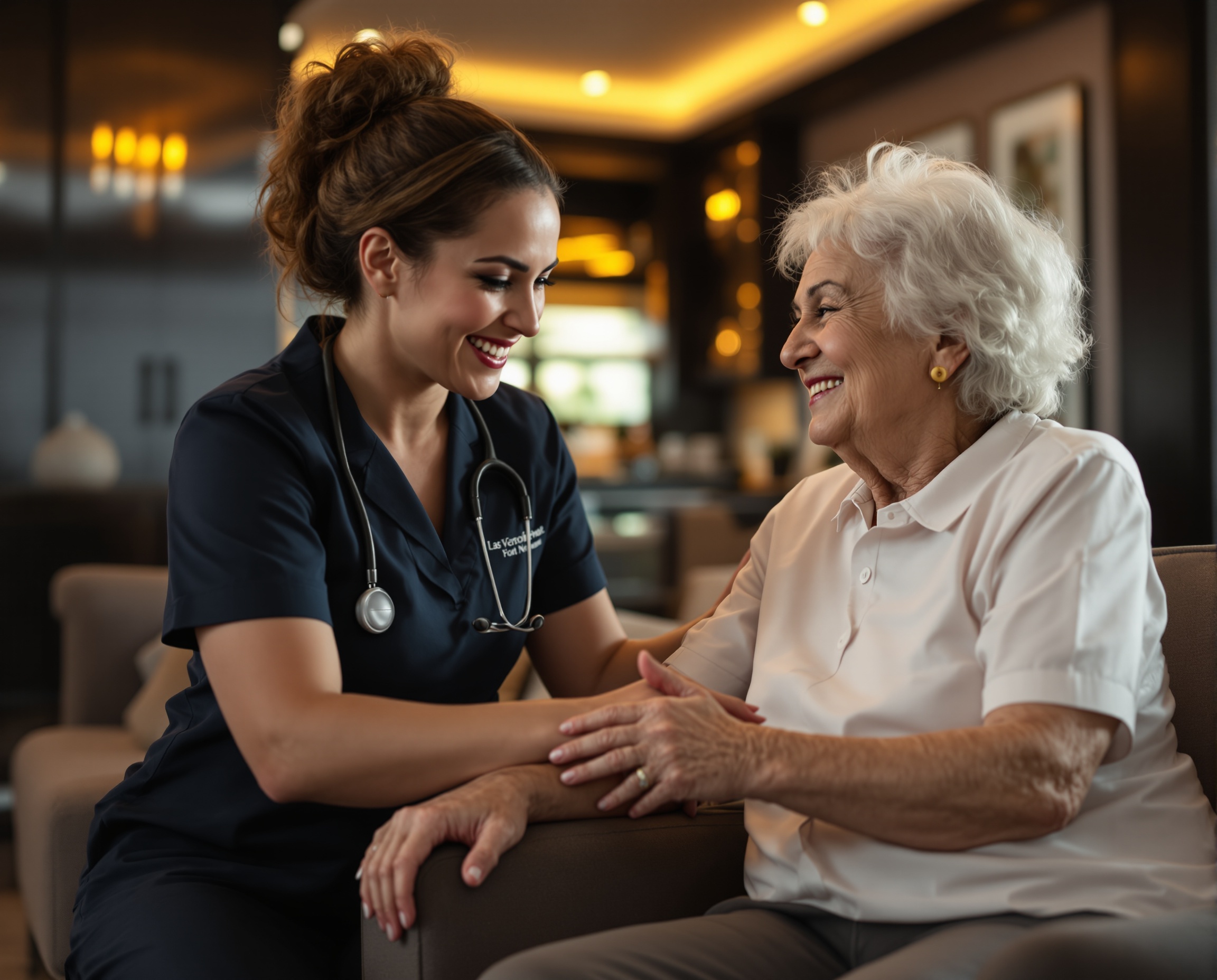 Happy family receiving home care